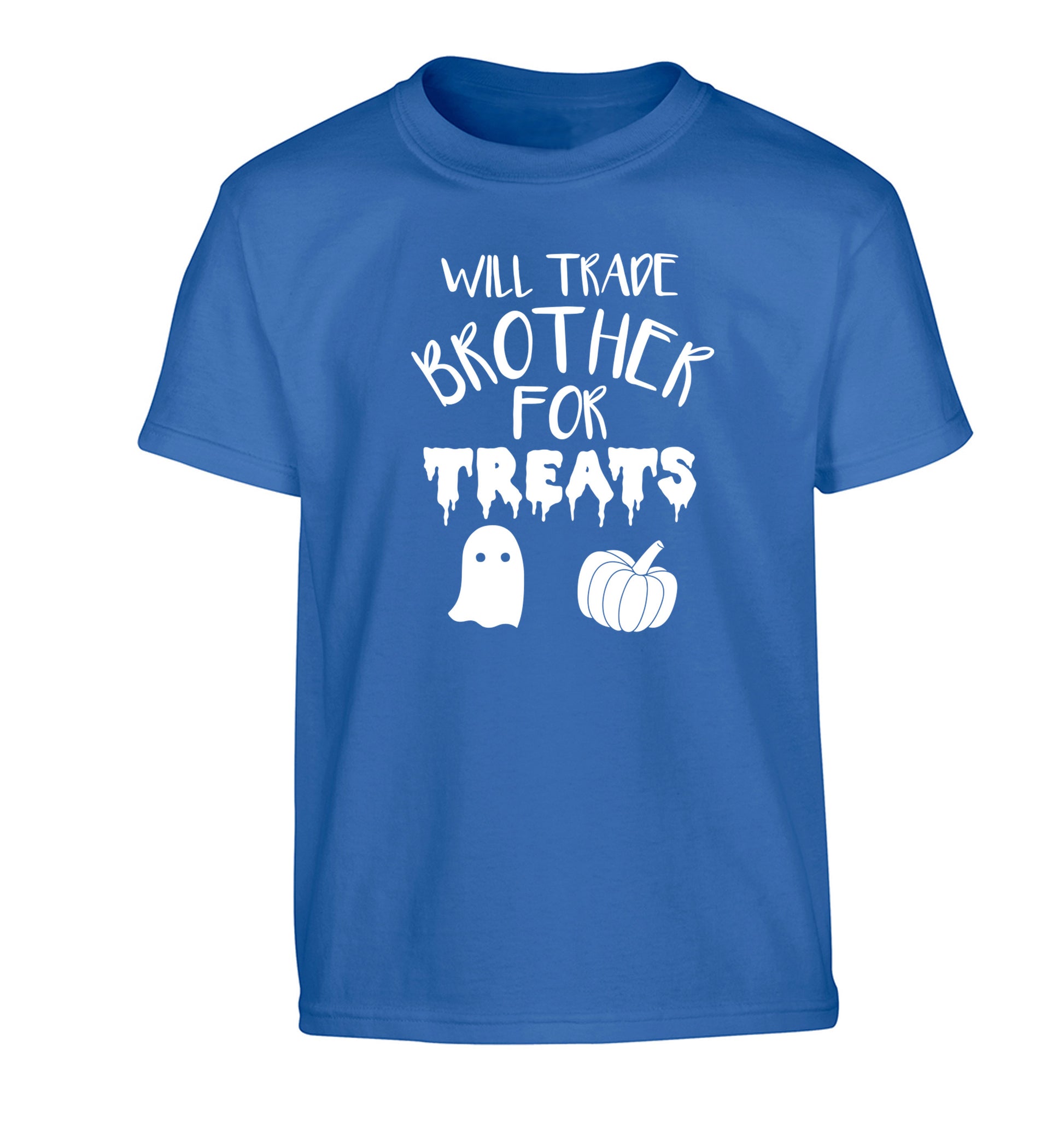 Will trade brother for treats Children's blue Tshirt 12-14 Years