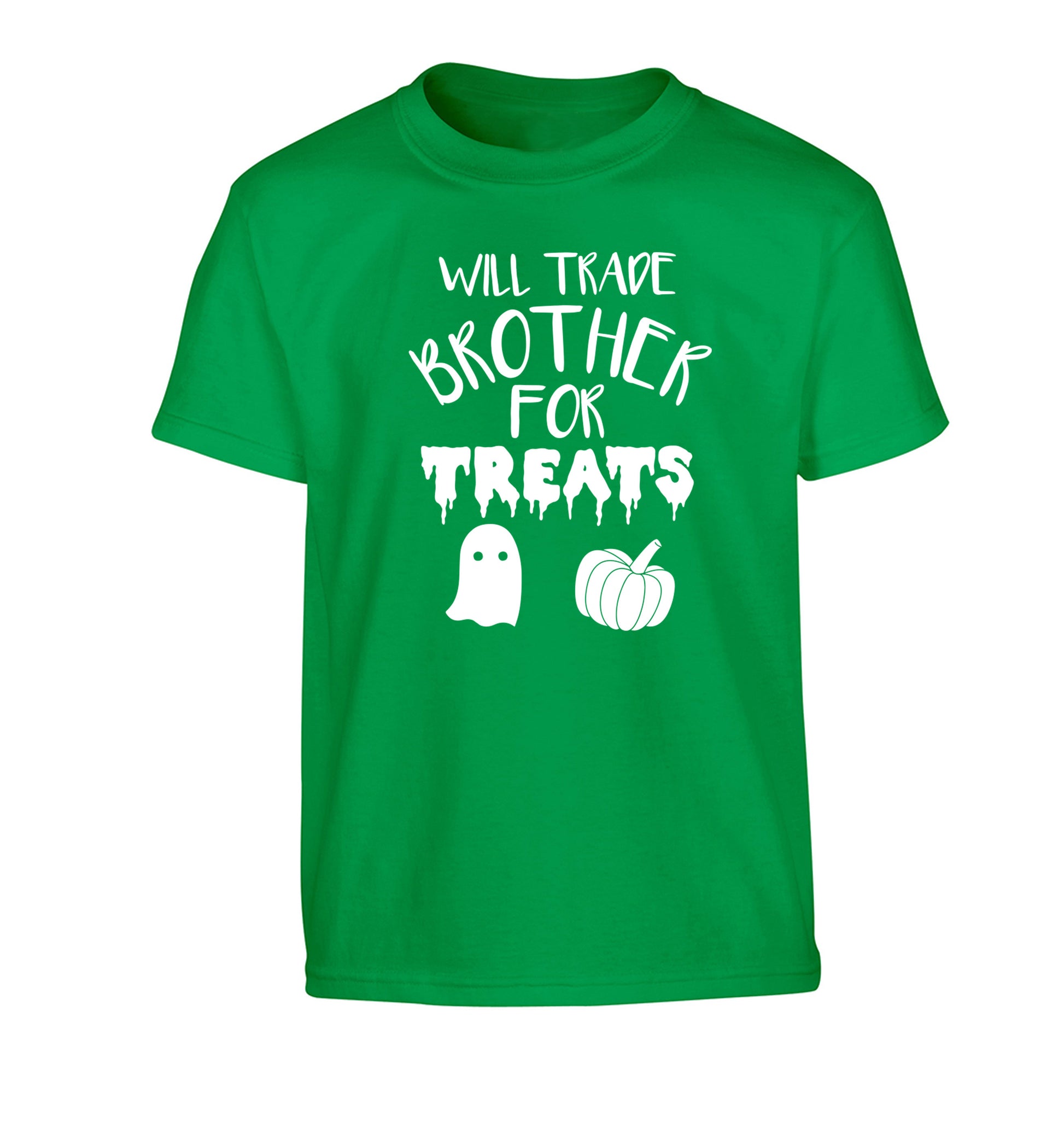 Will trade brother for treats Children's green Tshirt 12-14 Years