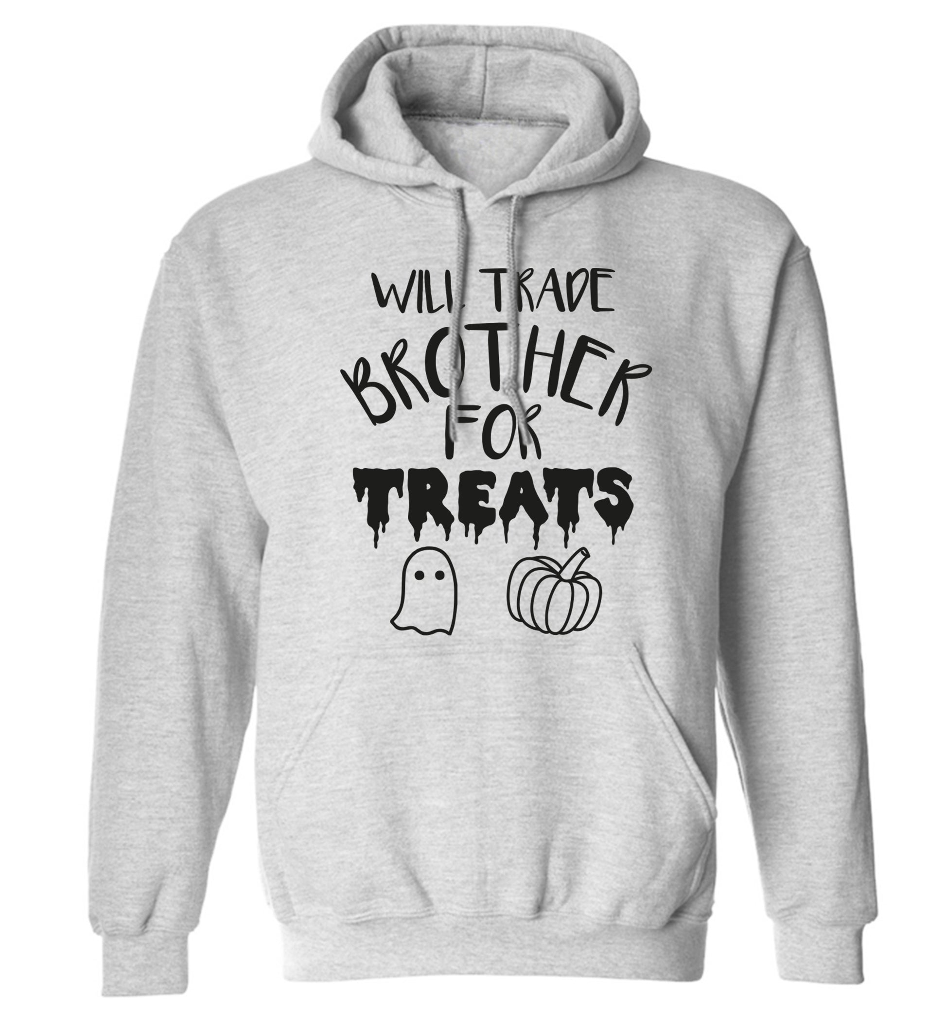 Will trade brother for treats adults unisex grey hoodie 2XL
