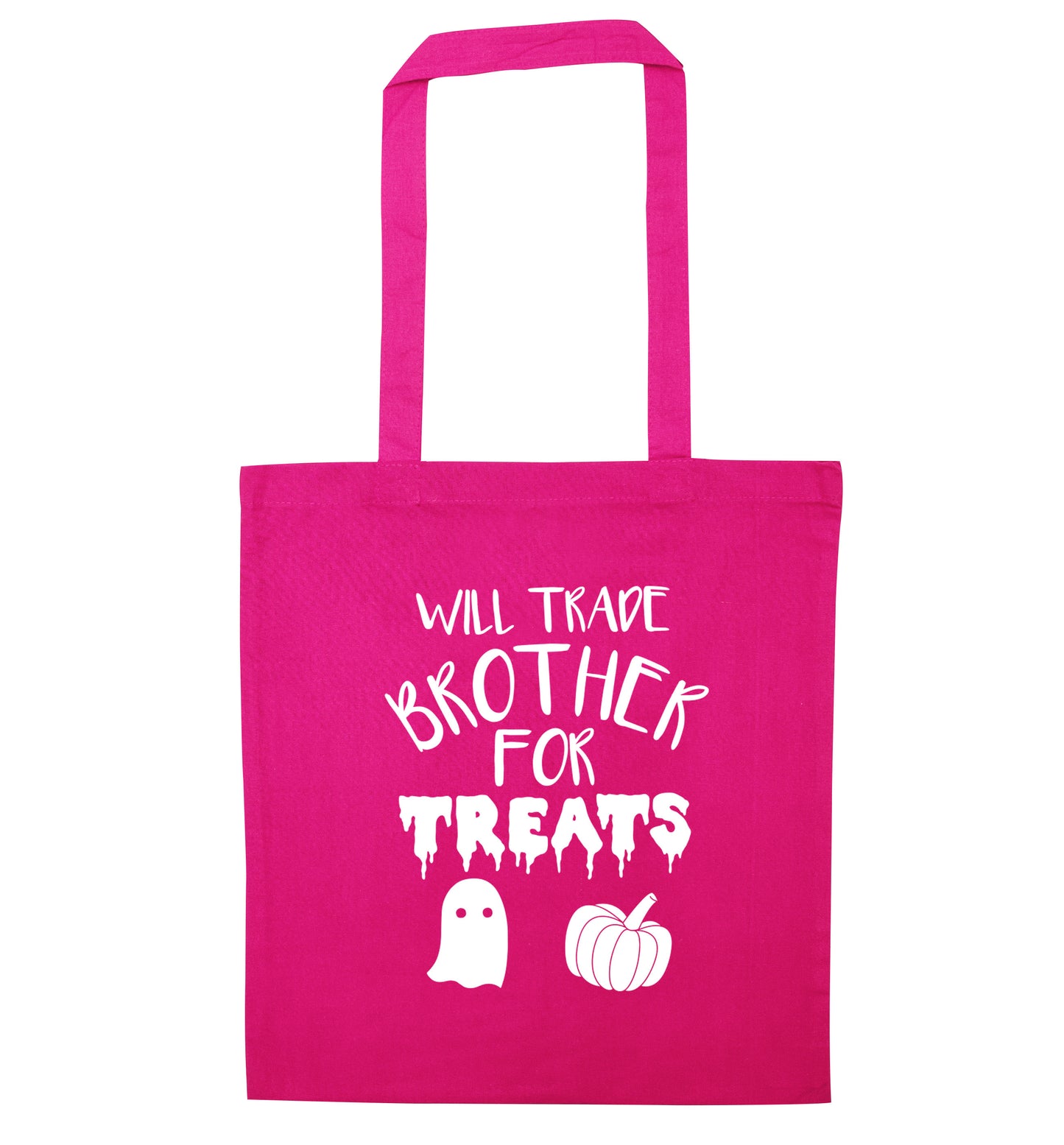 Will trade brother for treats pink tote bag