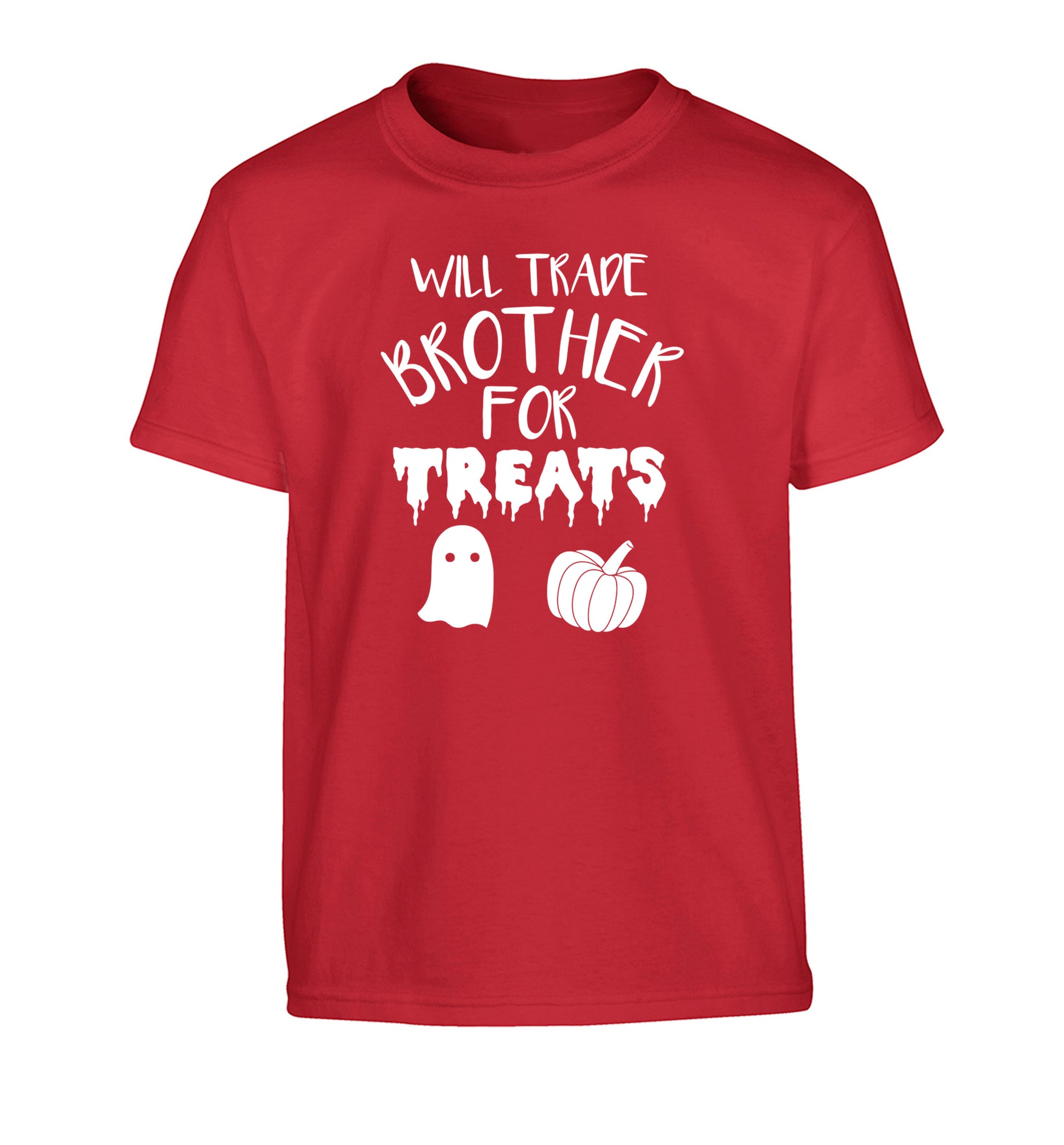 Will trade brother for treats Children's red Tshirt 12-14 Years