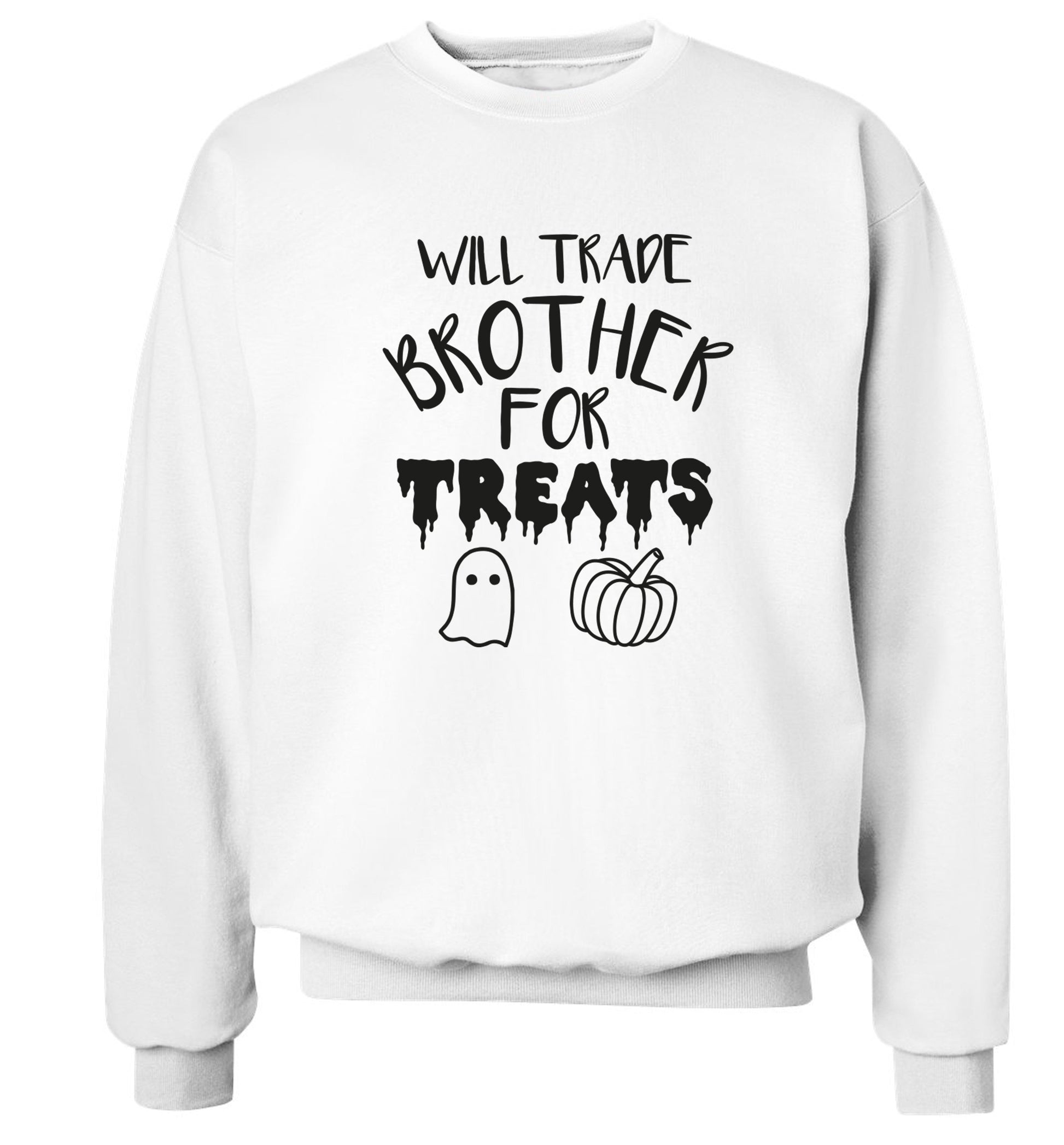 Will trade brother for treats Adult's unisex white Sweater 2XL