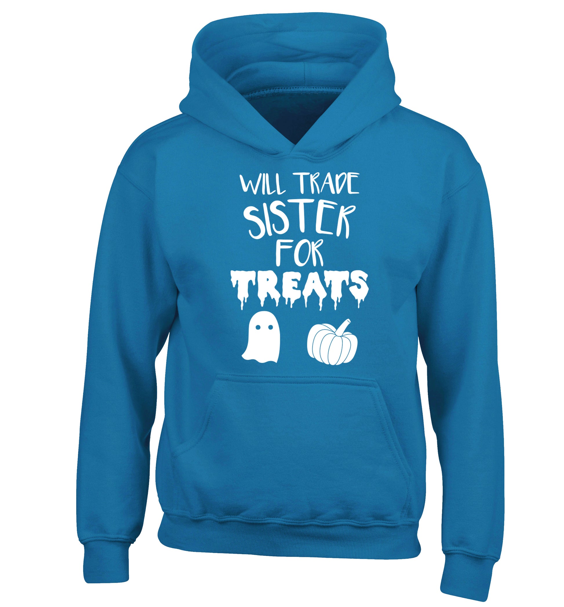 Will trade sister for treats children's blue hoodie 12-14 Years