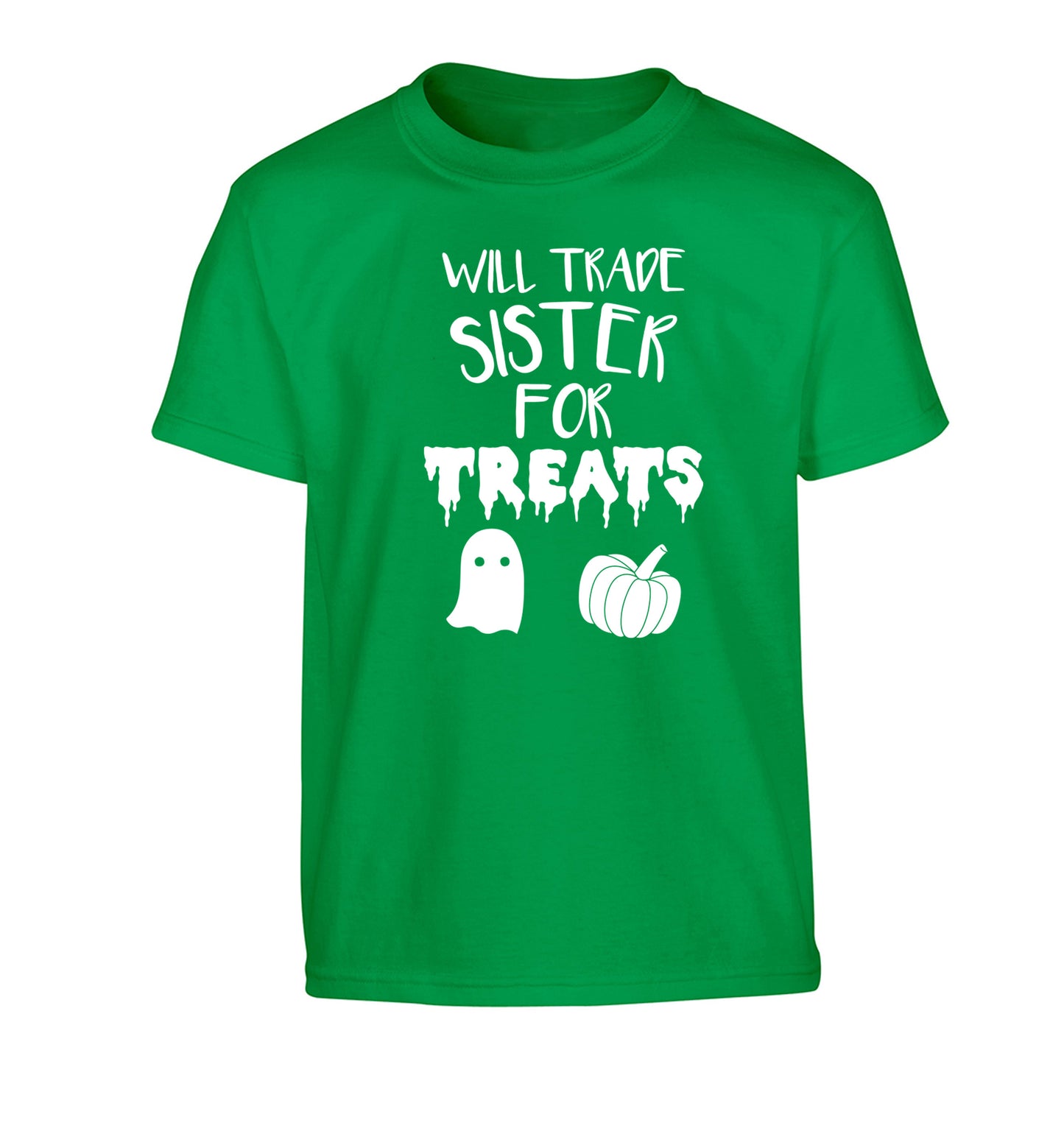 Will trade sister for treats Children's green Tshirt 12-14 Years