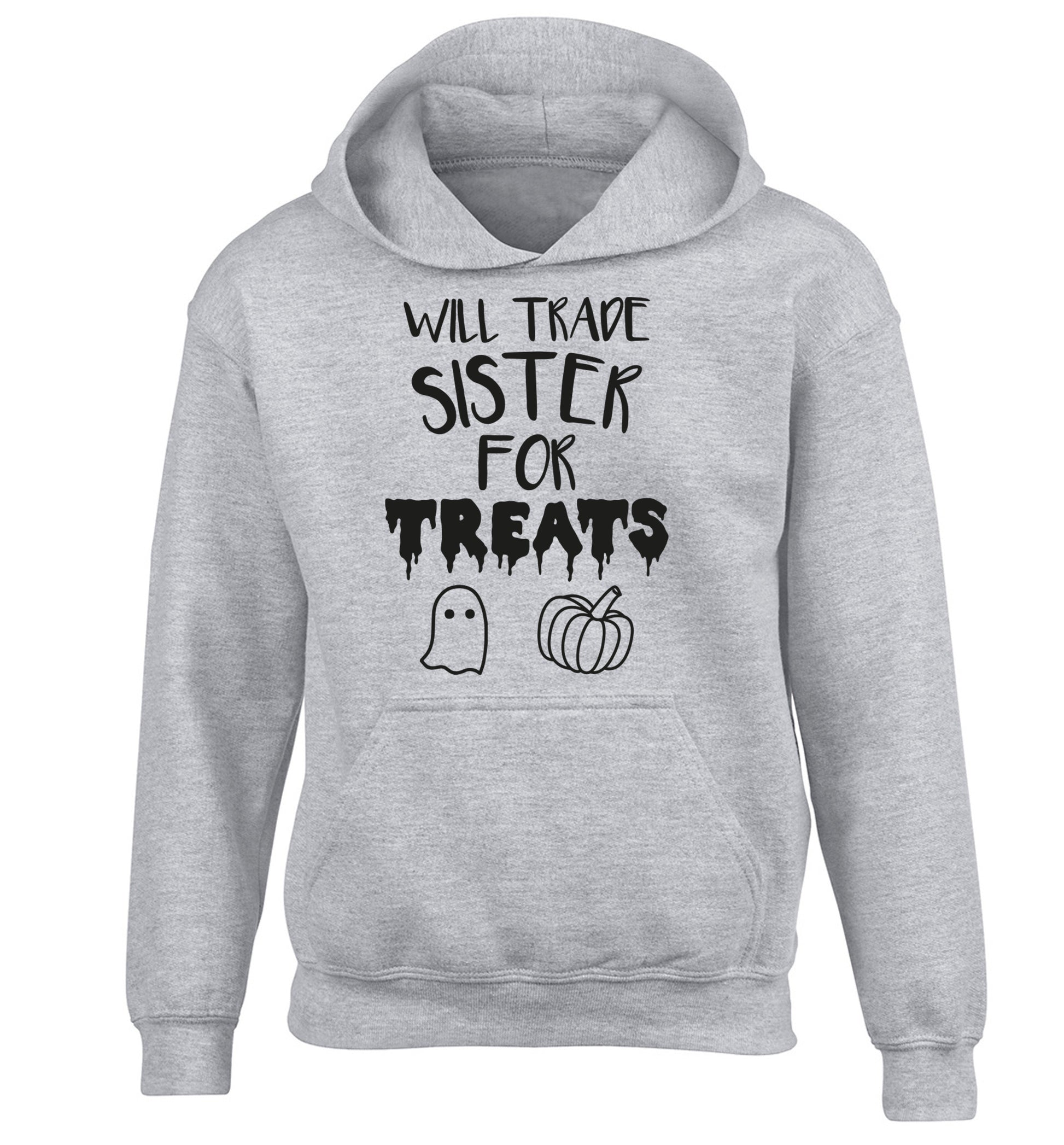 Will trade sister for treats children's grey hoodie 12-14 Years