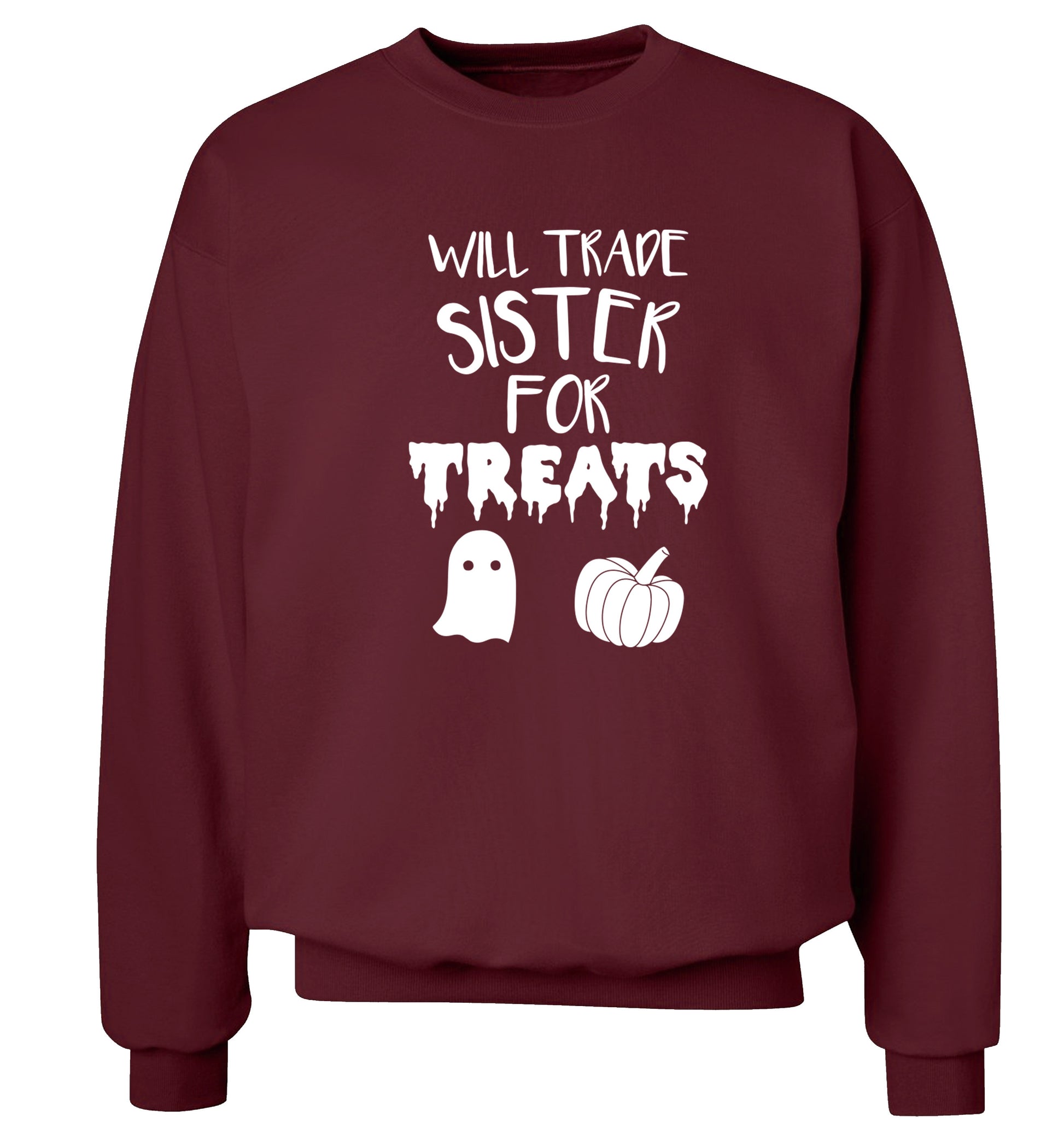 Will trade sister for treats Adult's unisex maroon Sweater 2XL