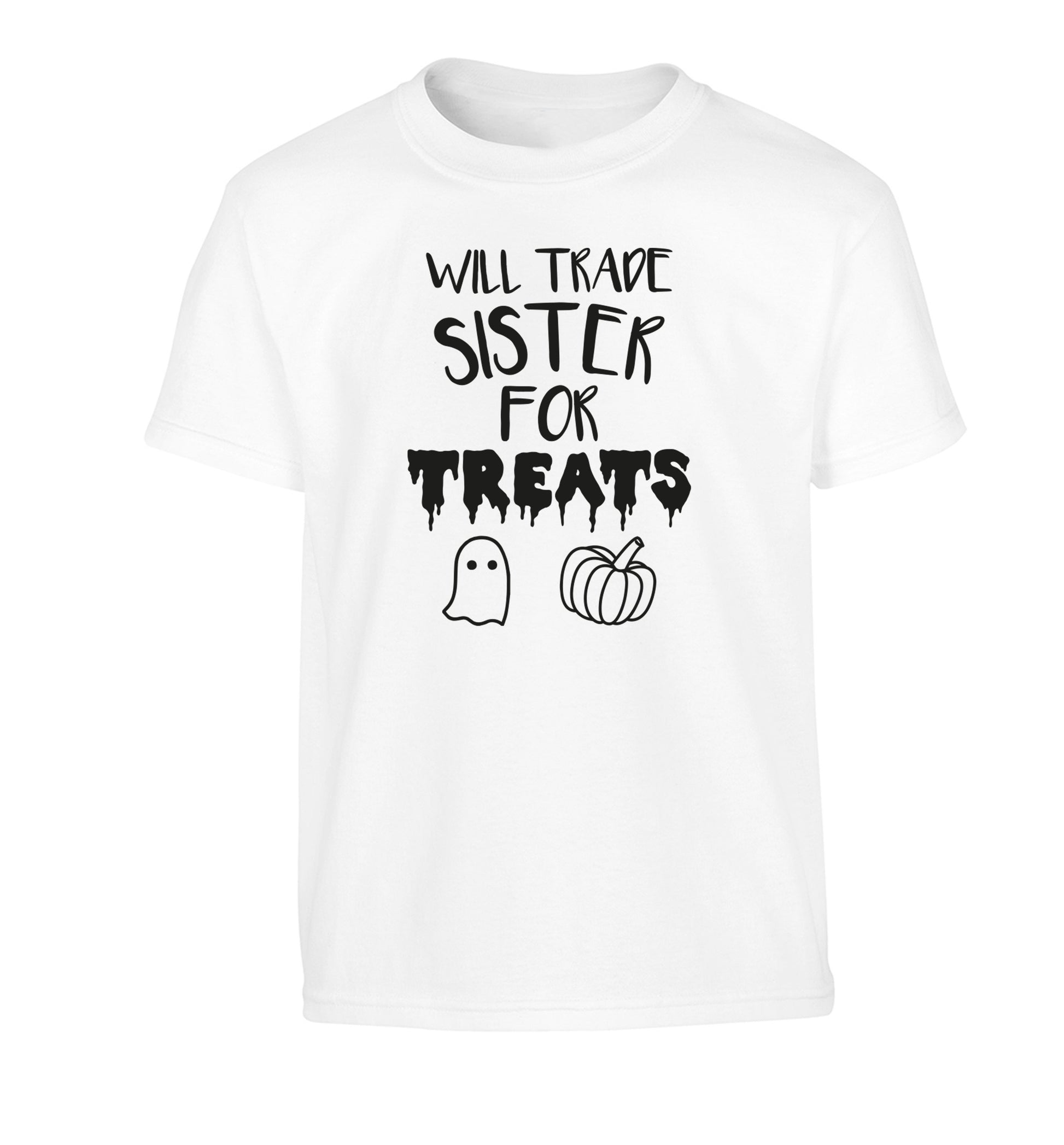 Will trade sister for treats Children's white Tshirt 12-14 Years