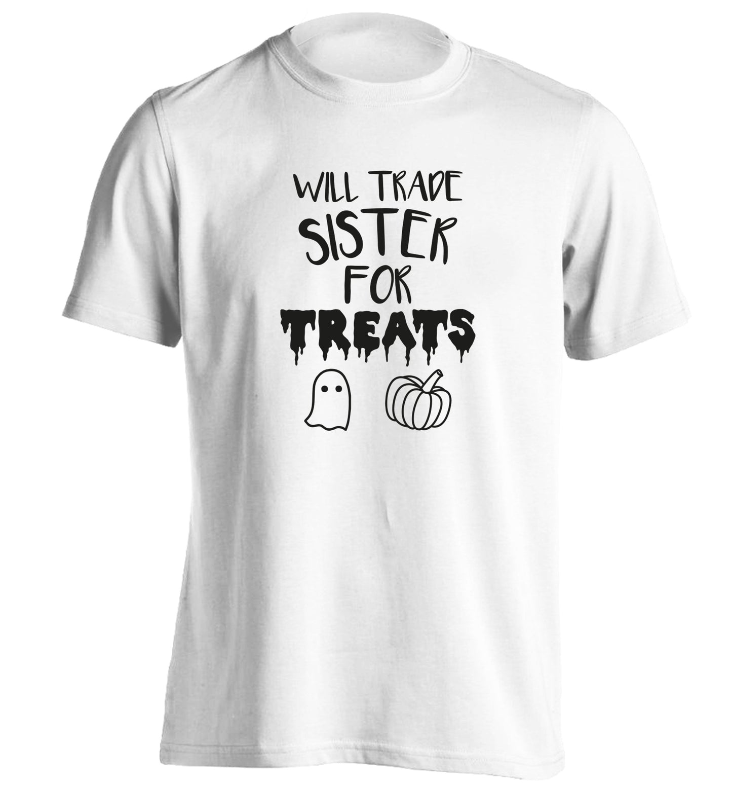 Will trade sister for treats adults unisex white Tshirt 2XL