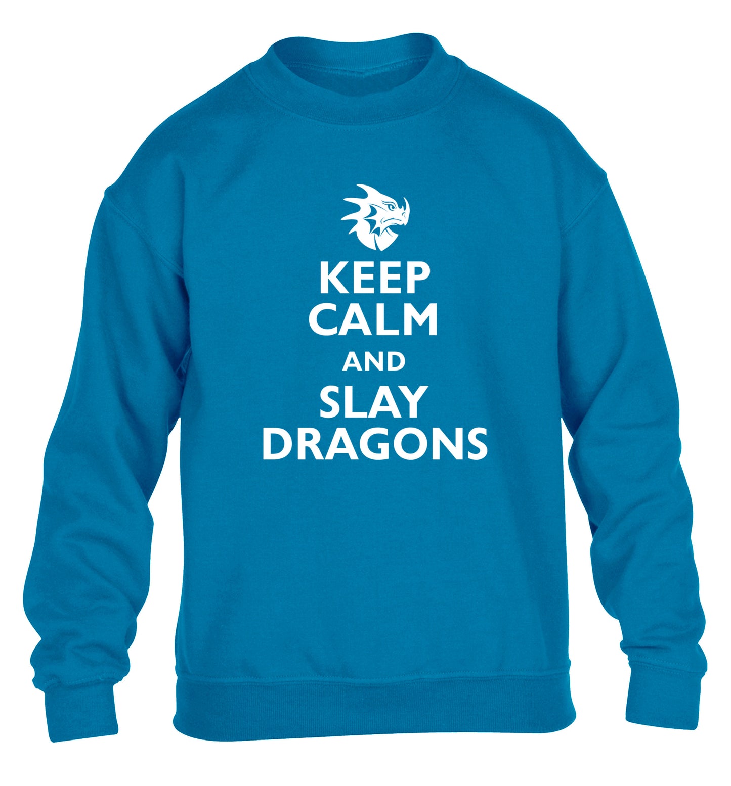 Keep calm and slay dragons children's blue sweater 12-14 Years