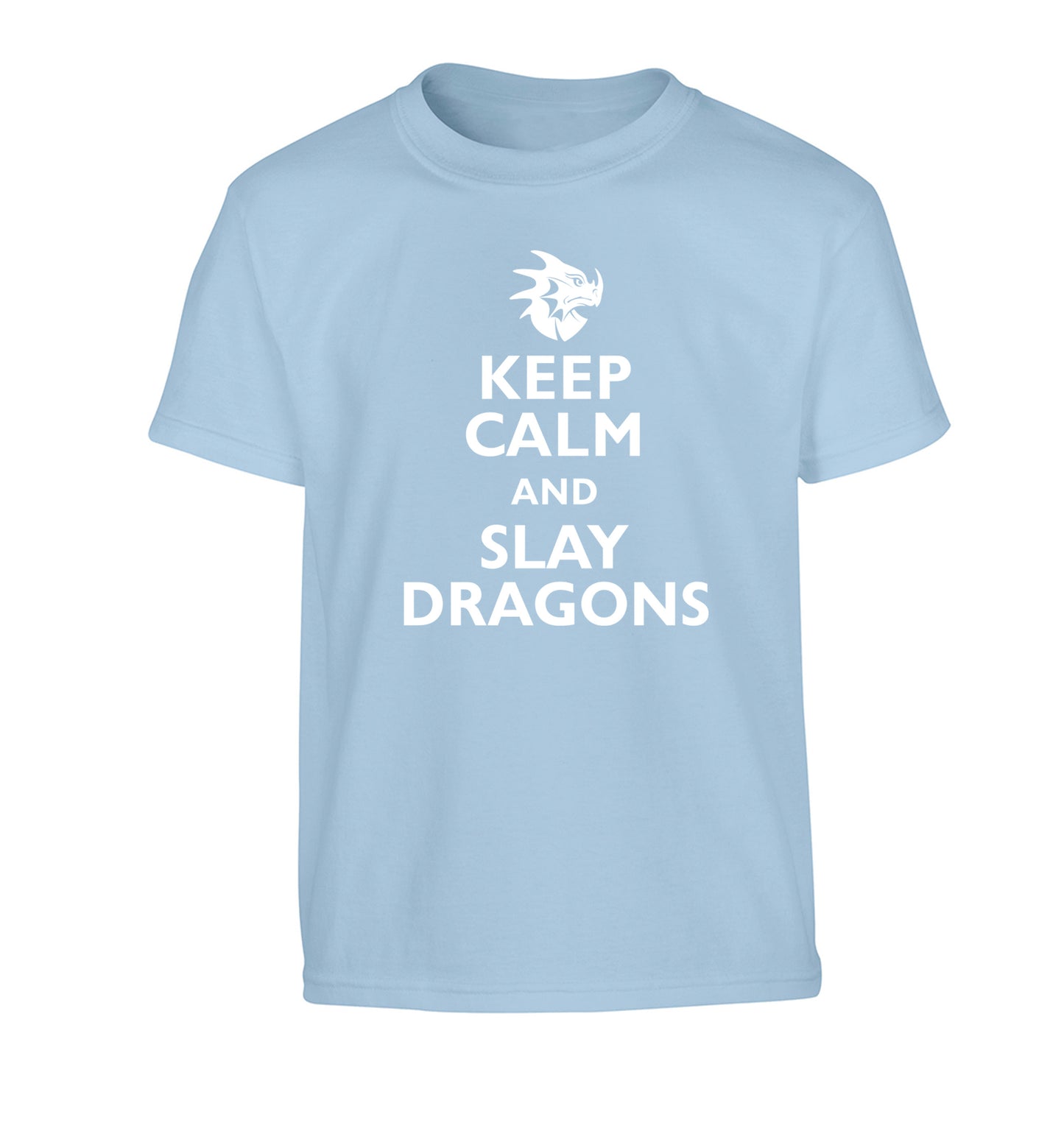 Keep calm and slay dragons Children's light blue Tshirt 12-14 Years
