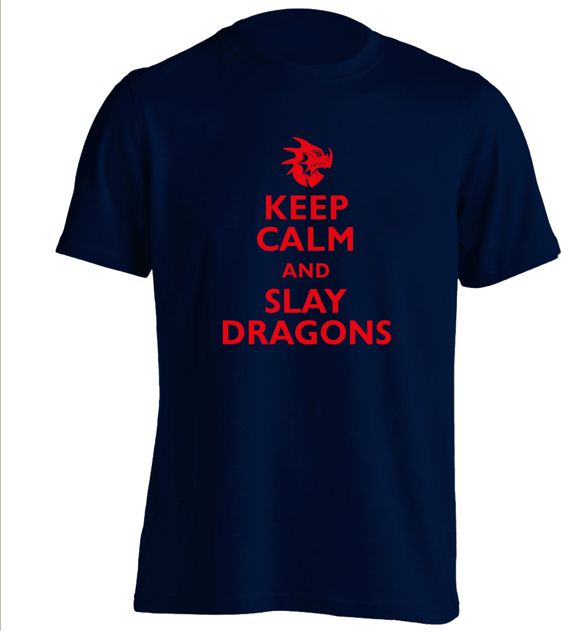 Keep calm and slay dragons adults unisex navy Tshirt 2XL