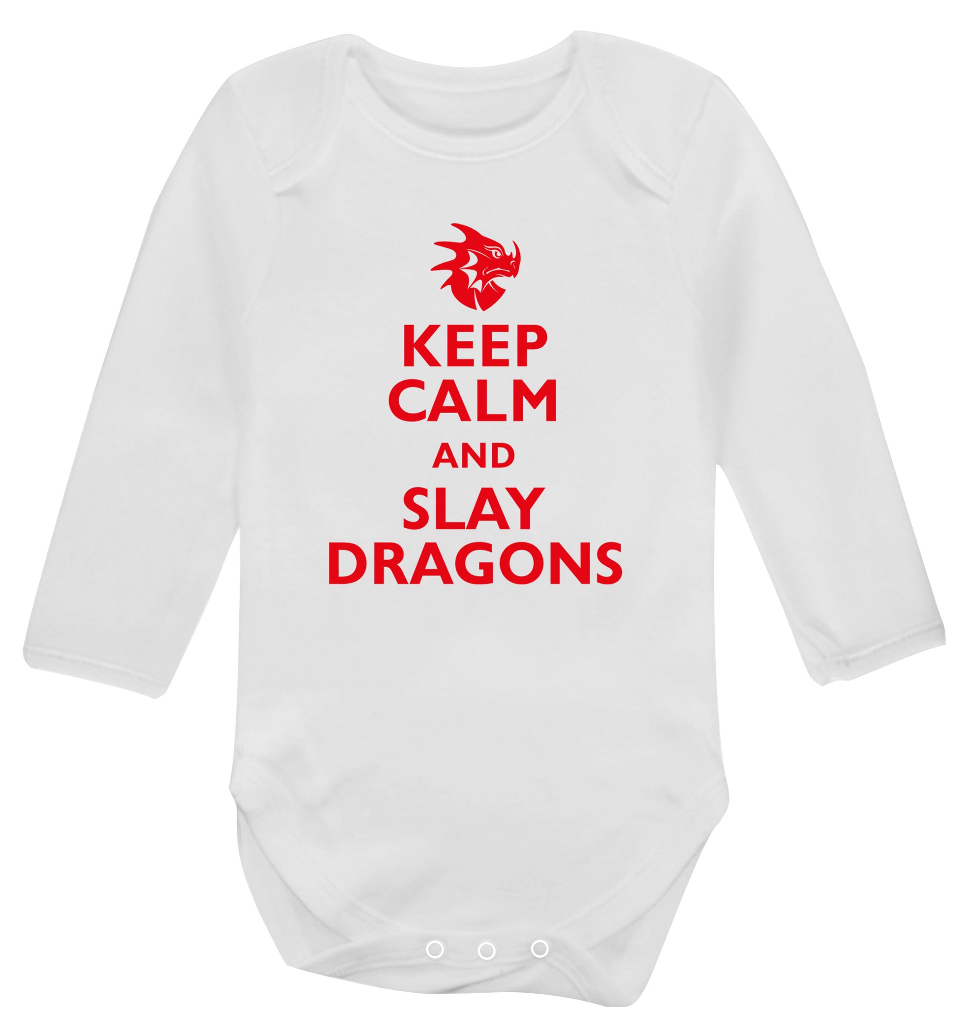 Keep calm and slay dragons Baby Vest long sleeved white 6-12 months