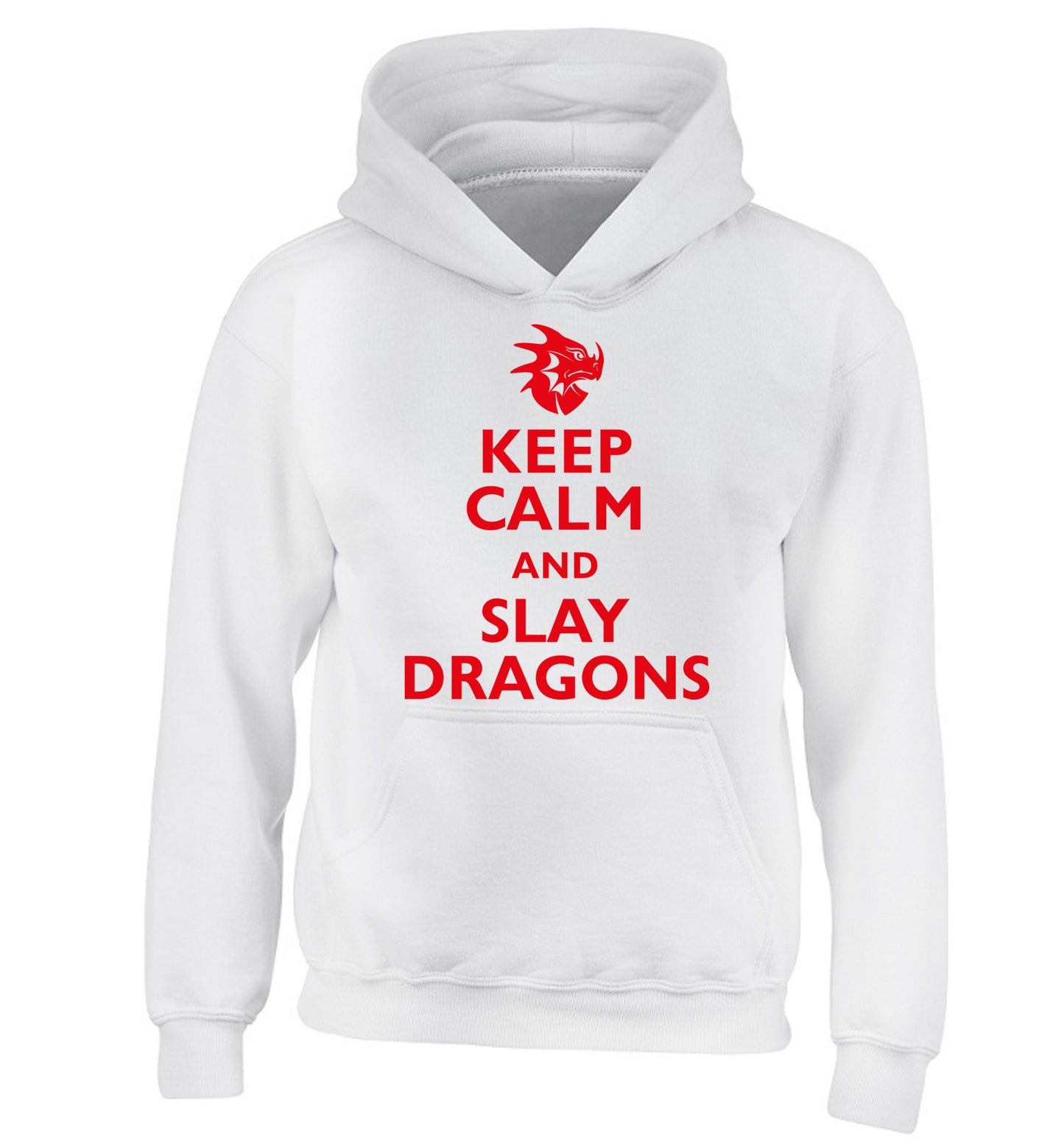 Keep calm and slay dragons children's white hoodie 12-14 Years