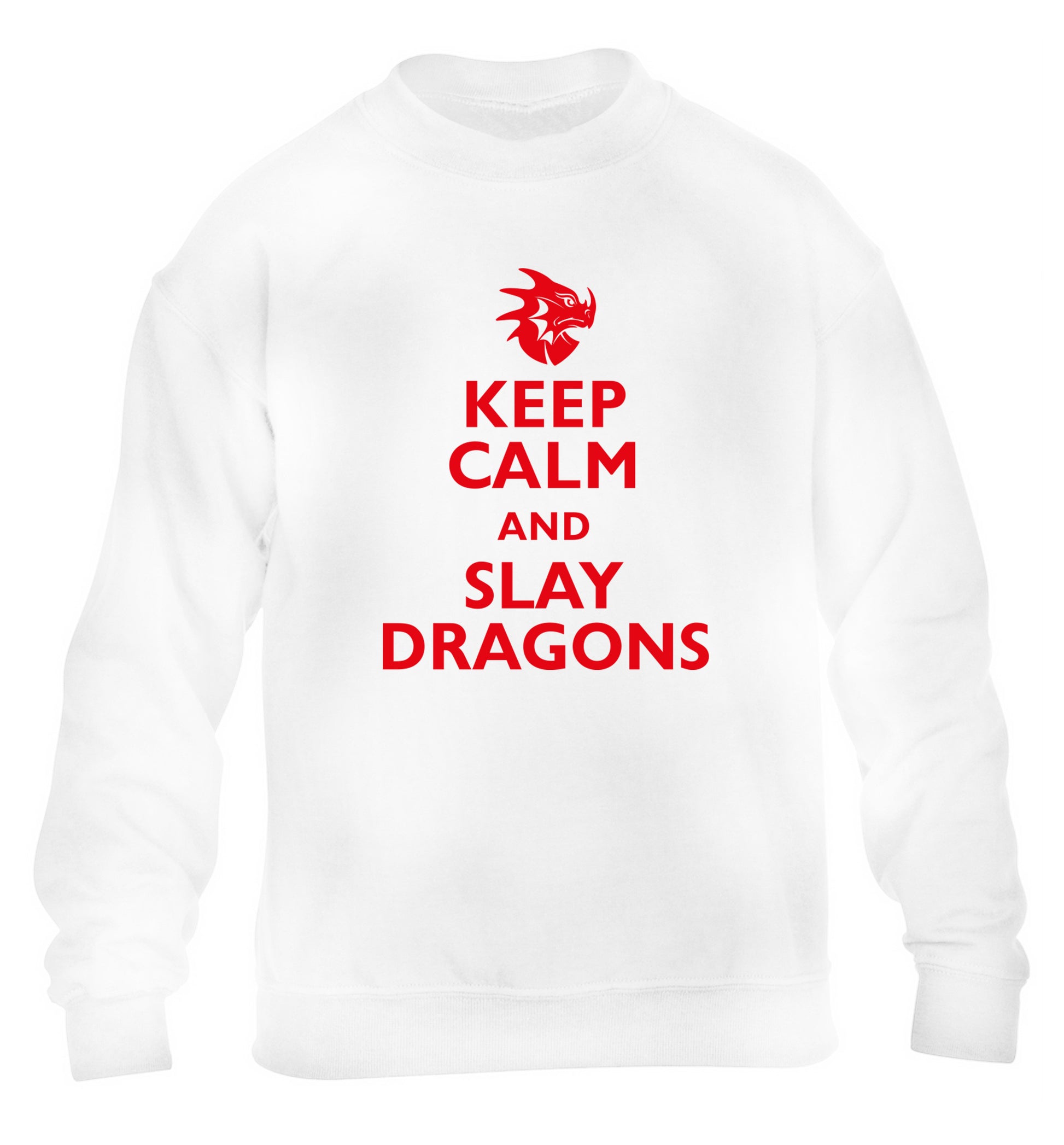 Keep calm and slay dragons children's white sweater 12-14 Years