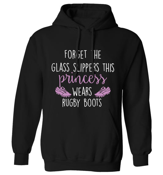 Forget the glass slippers this princess wears rugby boots adults unisex black hoodie 2XL