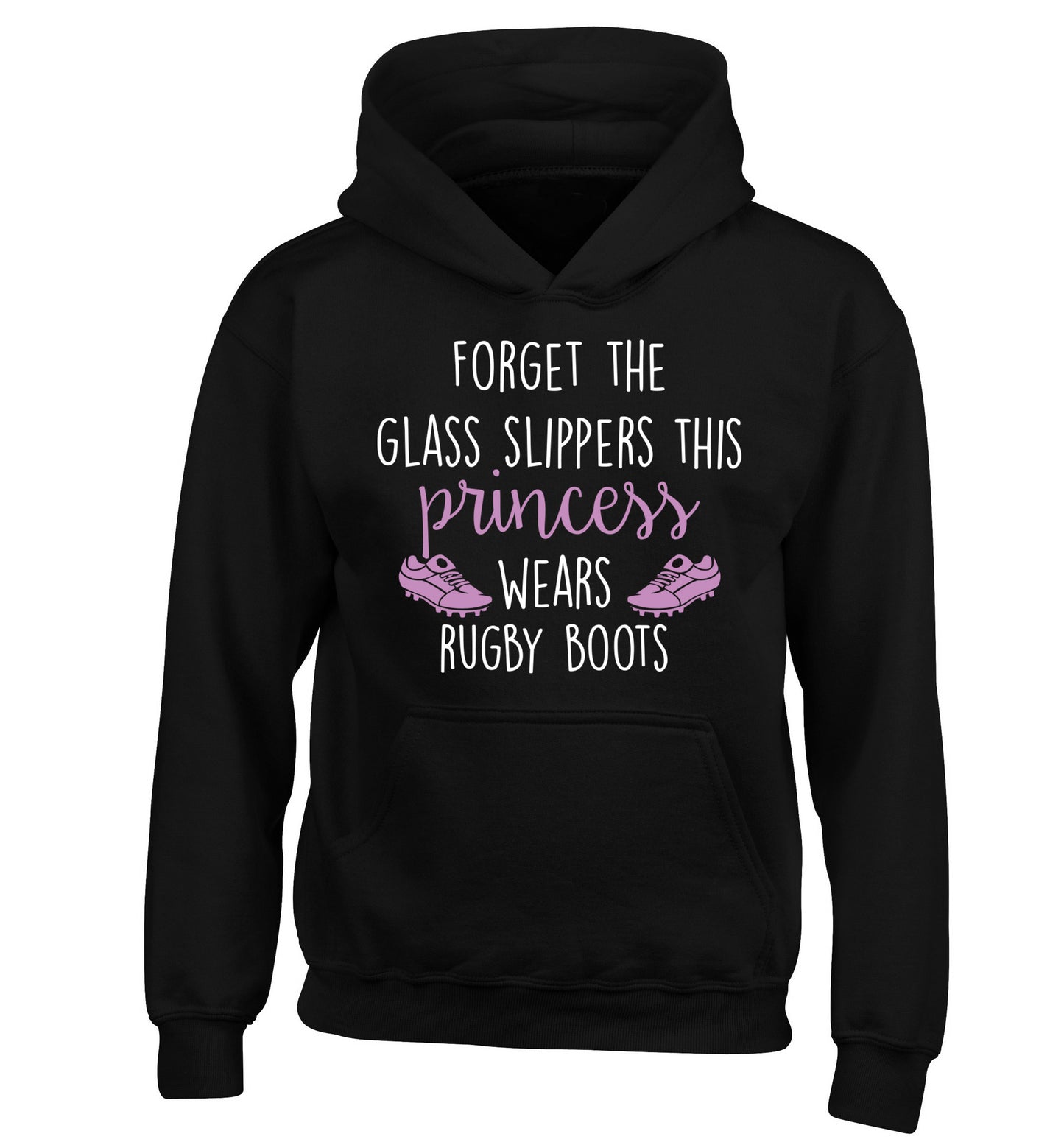 Forget the glass slippers this princess wears rugby boots children's black hoodie 12-14 Years