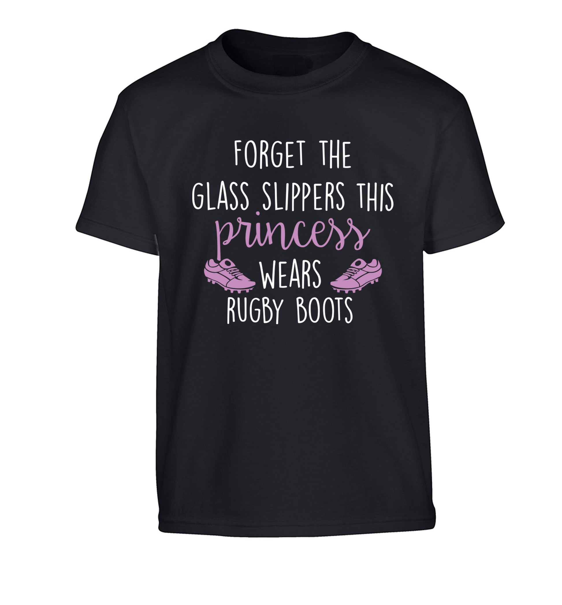 Forget the glass slippers this princess wears rugby boots Children's black Tshirt 12-14 Years