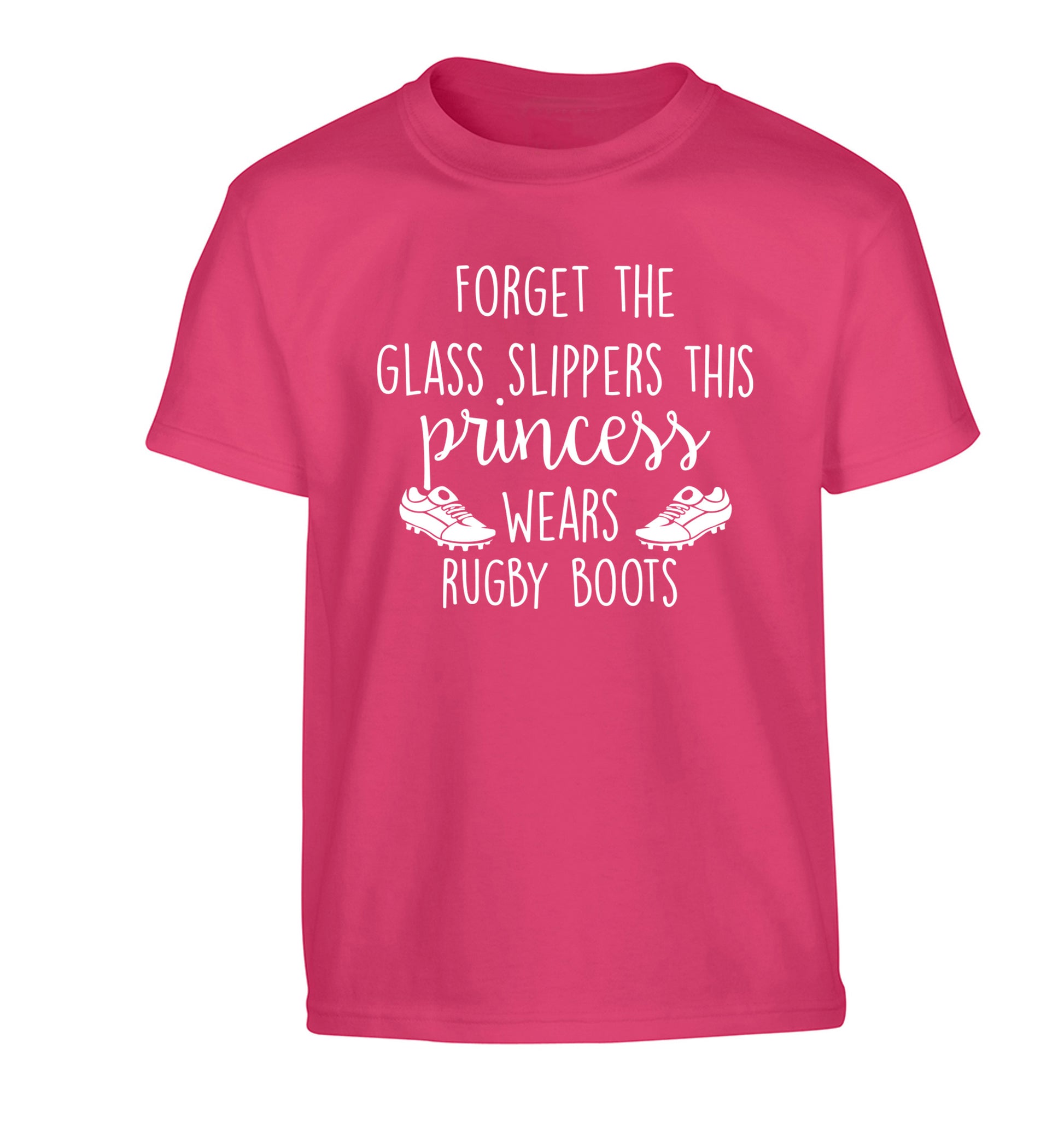 Forget the glass slippers this princess wears rugby boots Children's pink Tshirt 12-14 Years