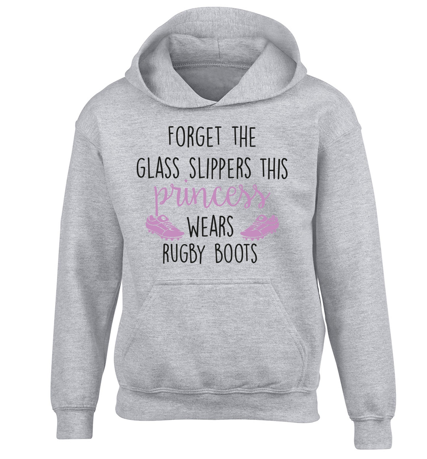 Forget the glass slippers this princess wears rugby boots children's grey hoodie 12-14 Years