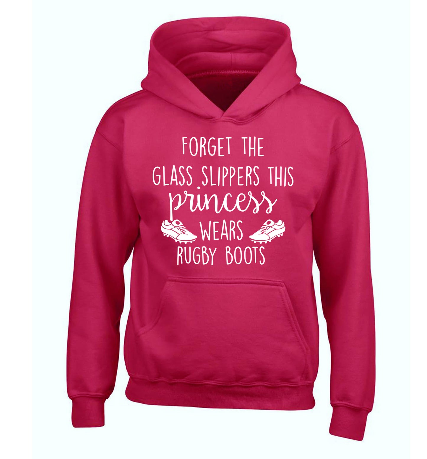 Forget the glass slippers this princess wears rugby boots children's pink hoodie 12-14 Years