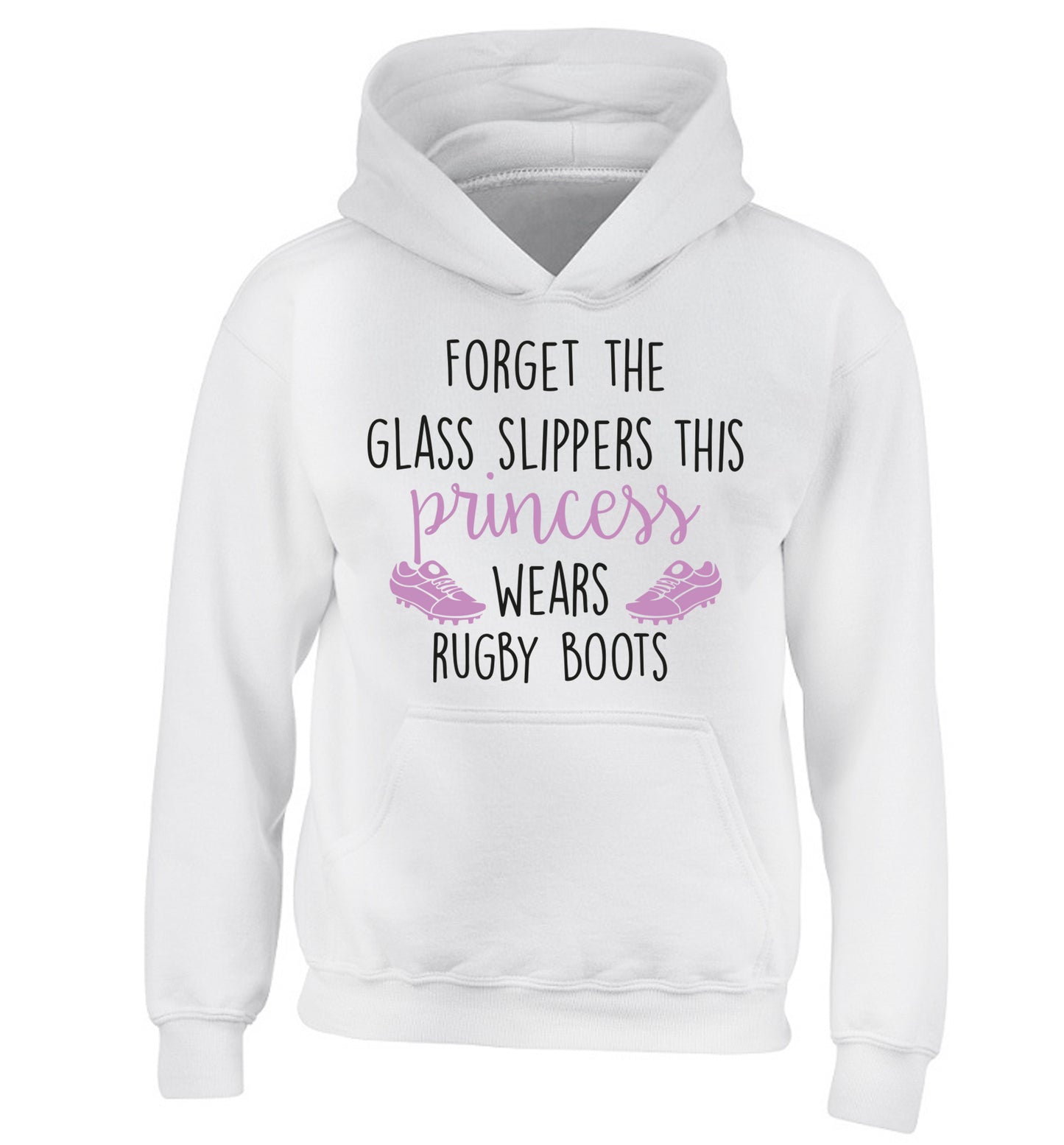 Forget the glass slippers this princess wears rugby boots children's white hoodie 12-14 Years