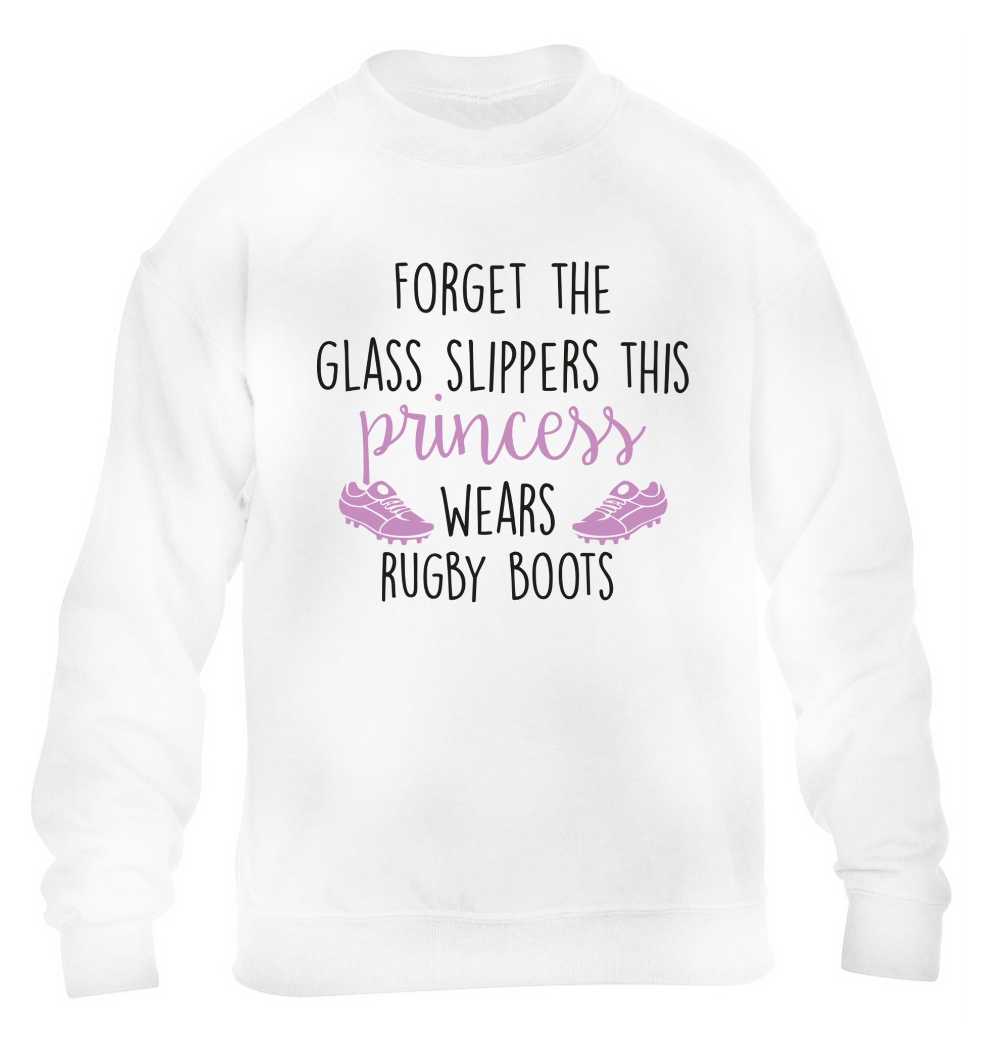 Forget the glass slippers this princess wears rugby boots children's white sweater 12-14 Years