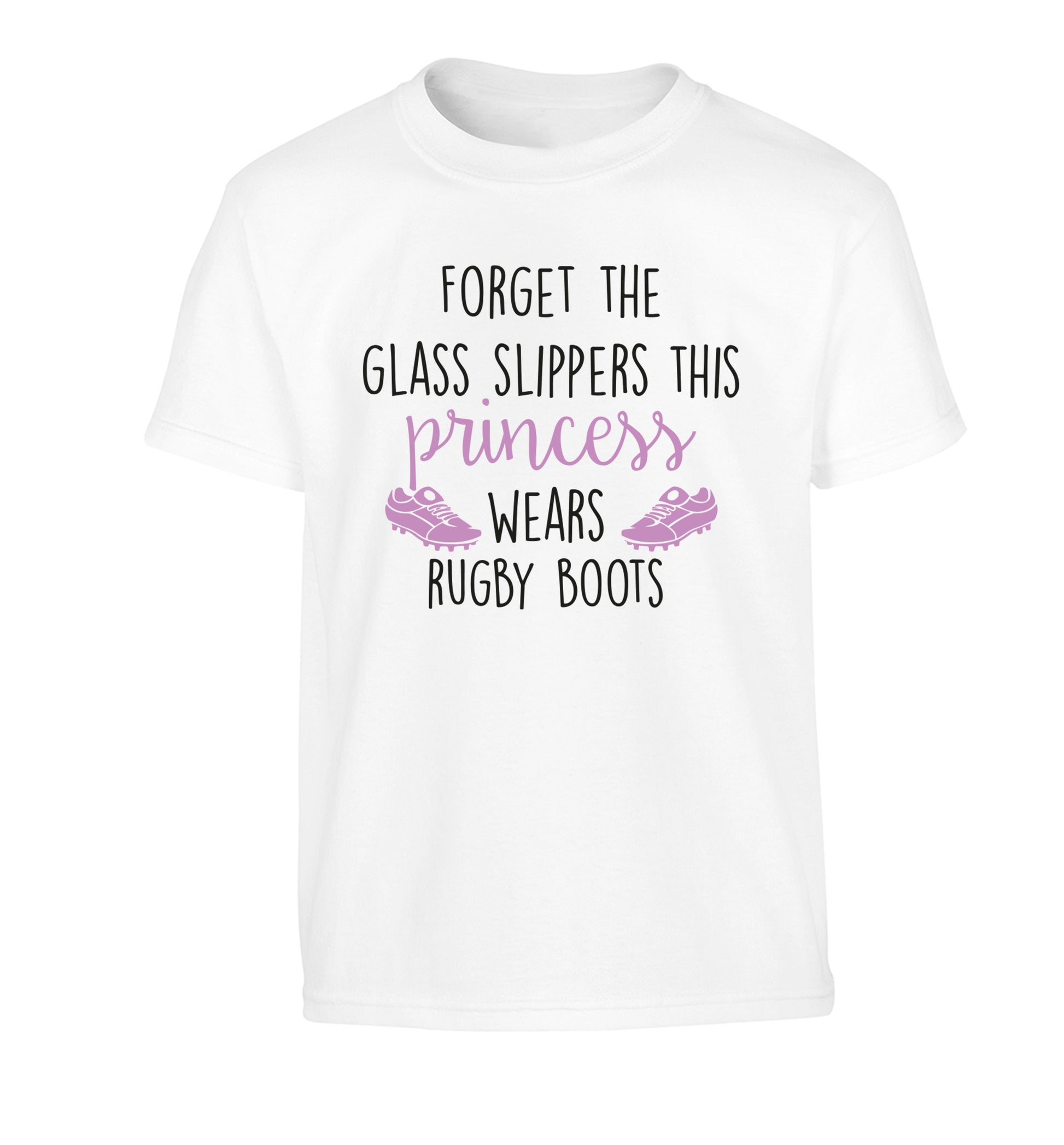 Forget the glass slippers this princess wears rugby boots Children's white Tshirt 12-14 Years