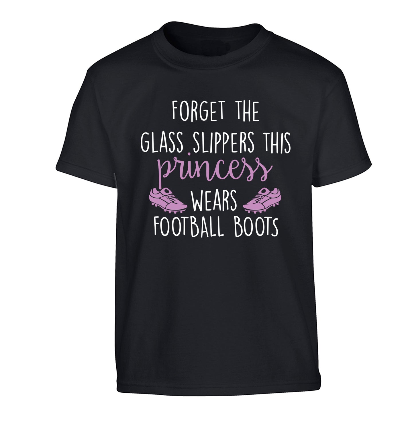 Forget the glass slippers this princess wears football boots Children's black Tshirt 12-14 Years