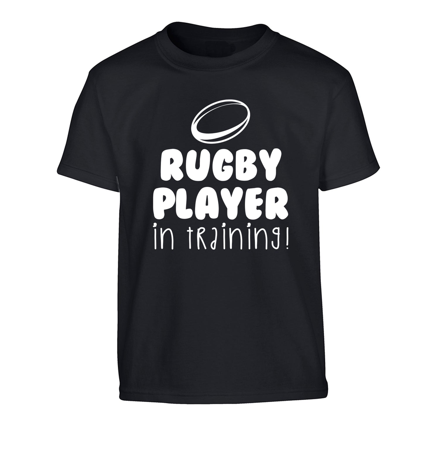 Rugby player in training Children's black Tshirt 12-14 Years