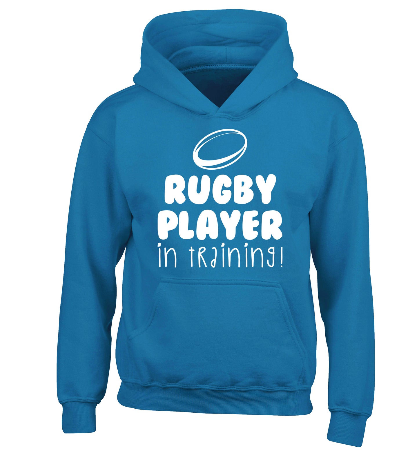 Rugby player in training children's blue hoodie 12-14 Years