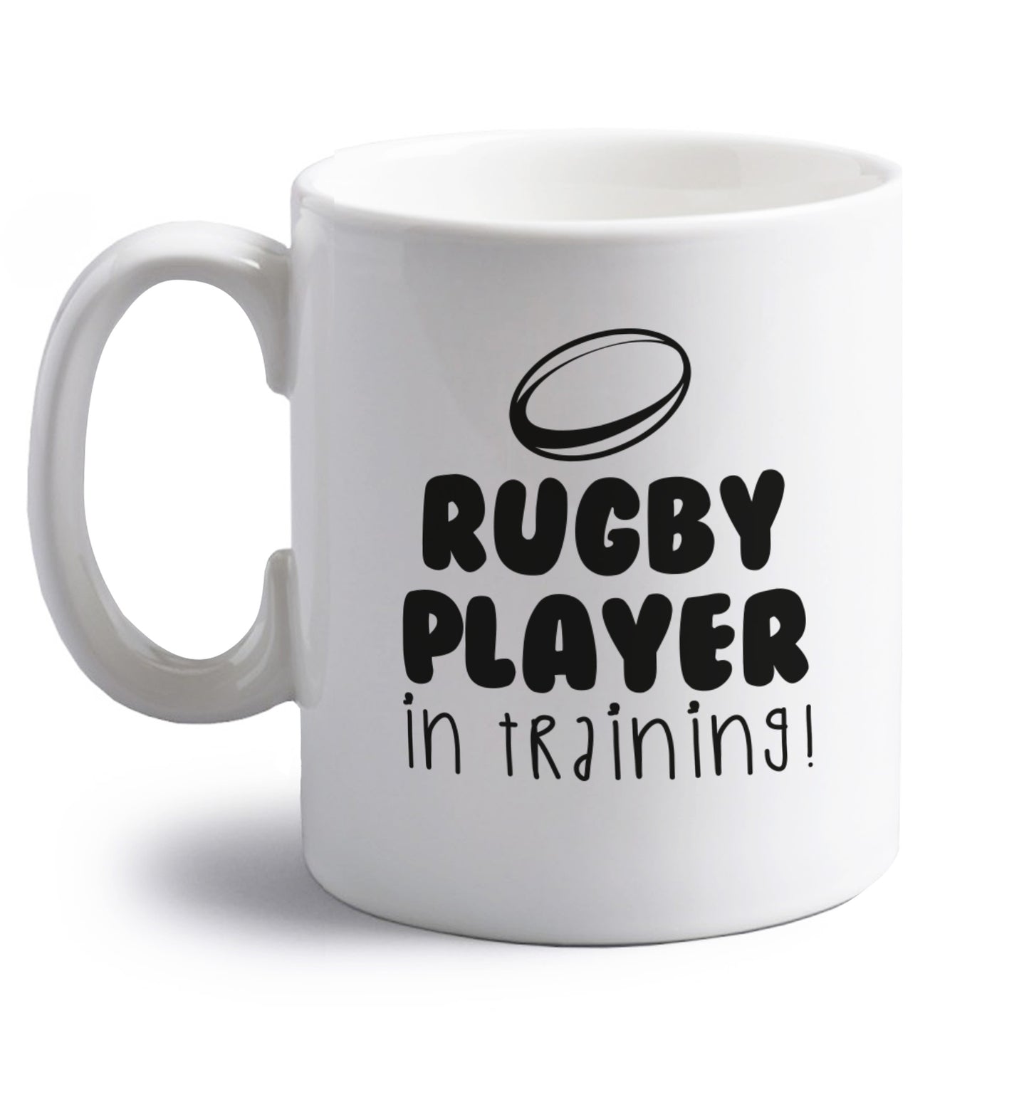 Rugby player in training right handed white ceramic mug 