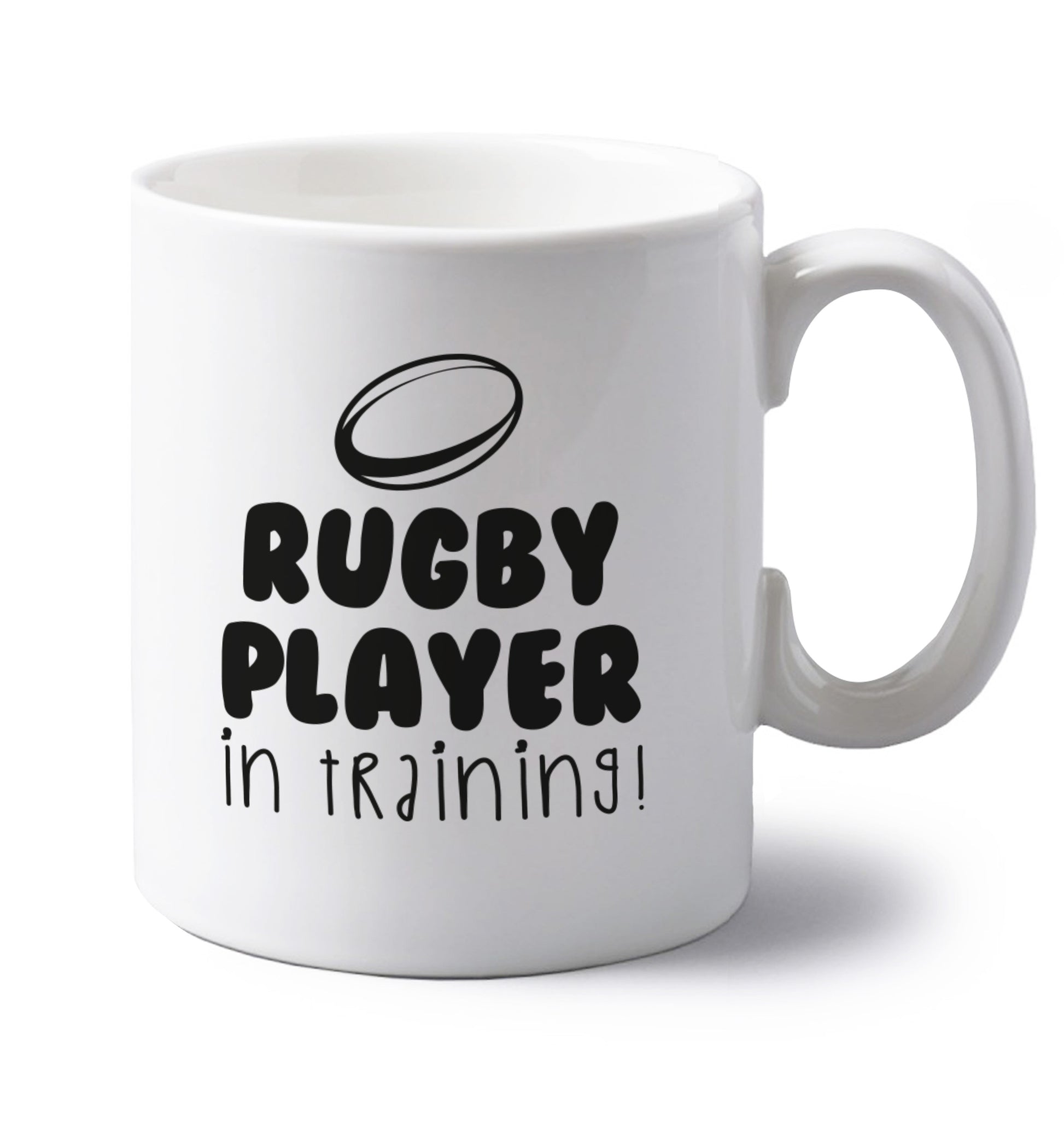 Rugby player in training left handed white ceramic mug 