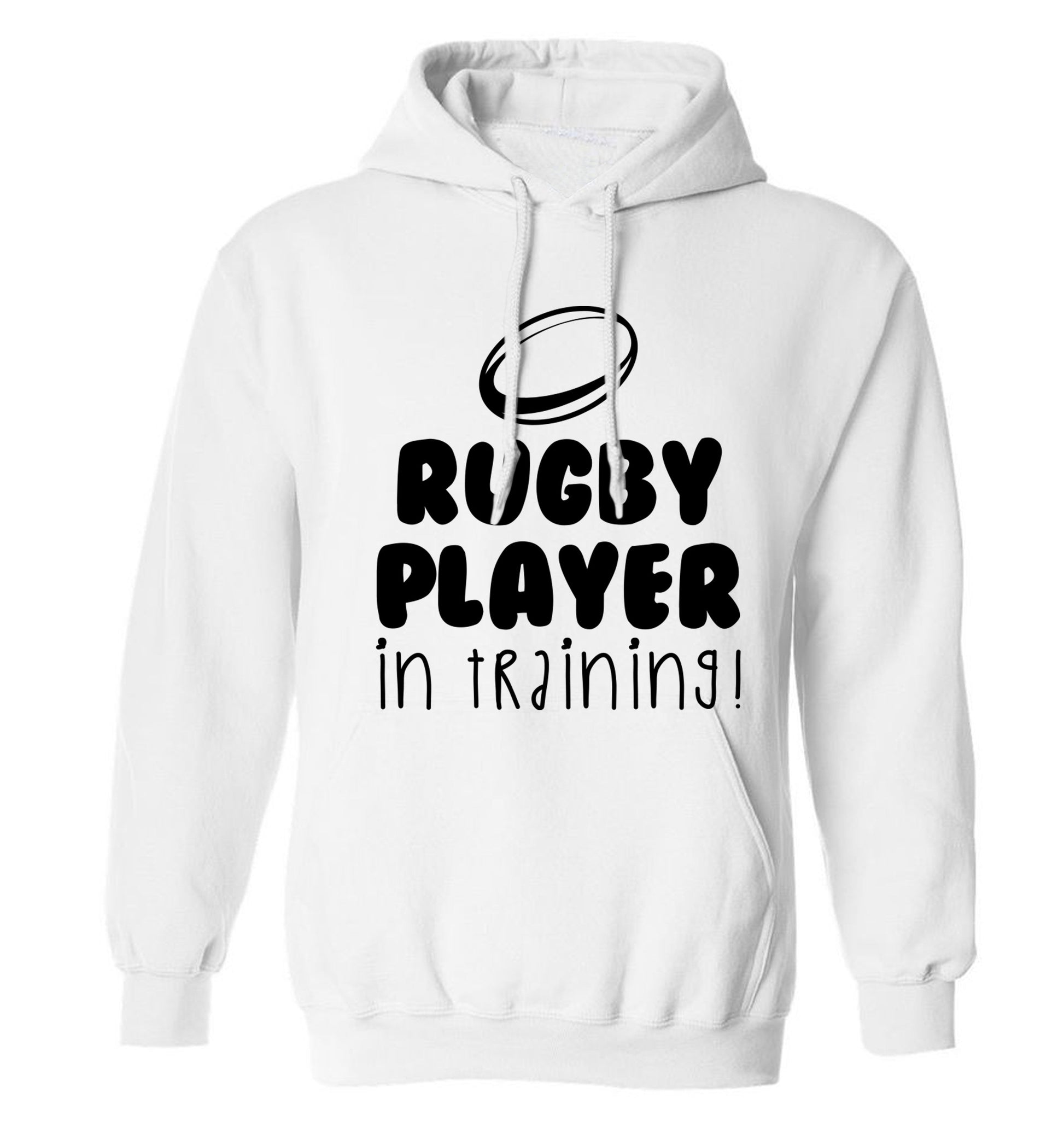 Rugby player in training adults unisex white hoodie 2XL
