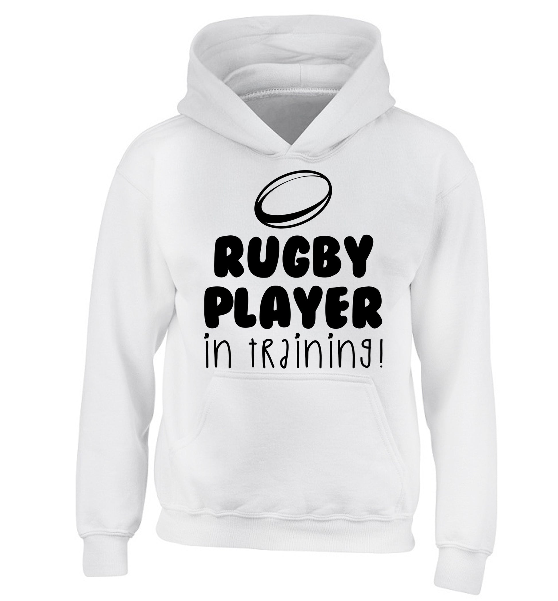 Rugby player in training children's white hoodie 12-14 Years