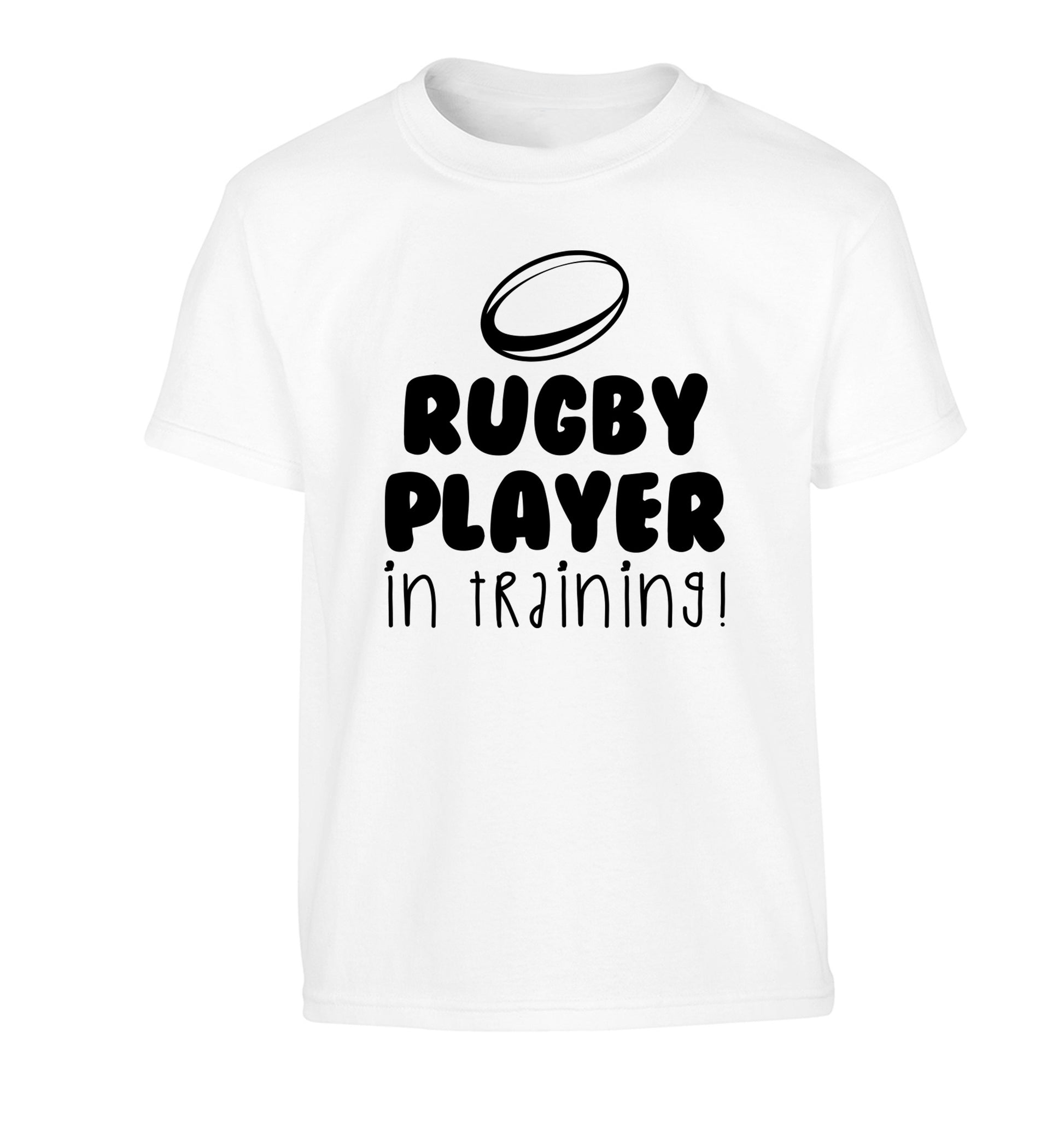 Rugby player in training Children's white Tshirt 12-14 Years