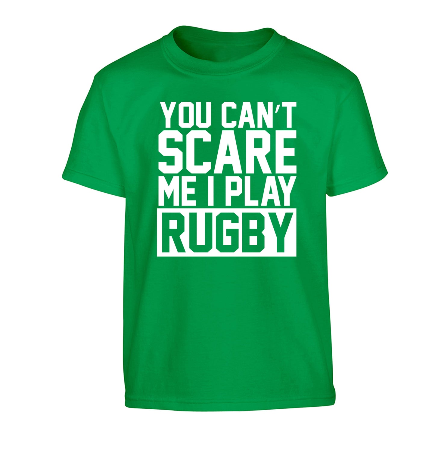 You can't scare me I play rugby Children's green Tshirt 12-14 Years