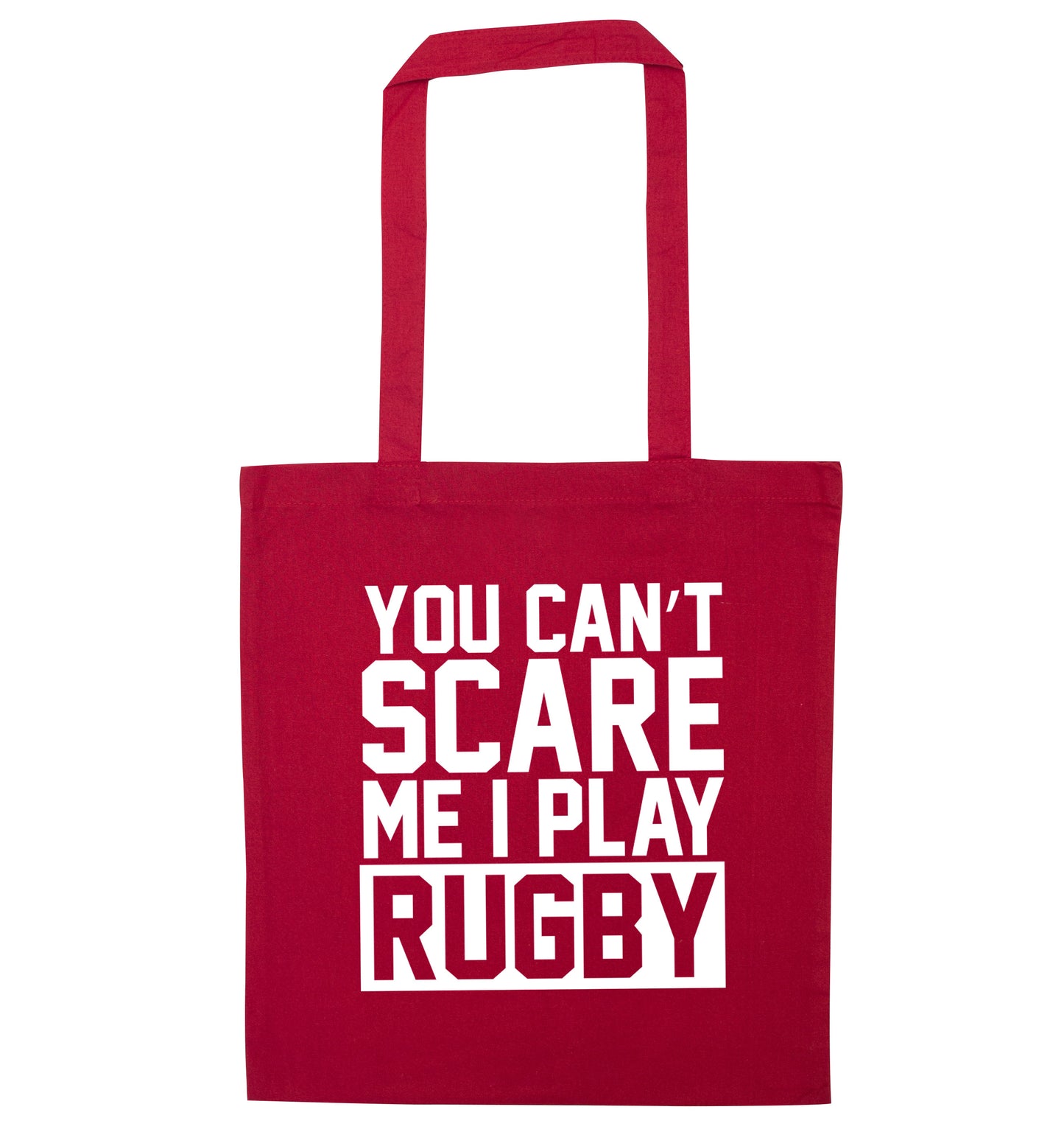 You can't scare me I play rugby red tote bag