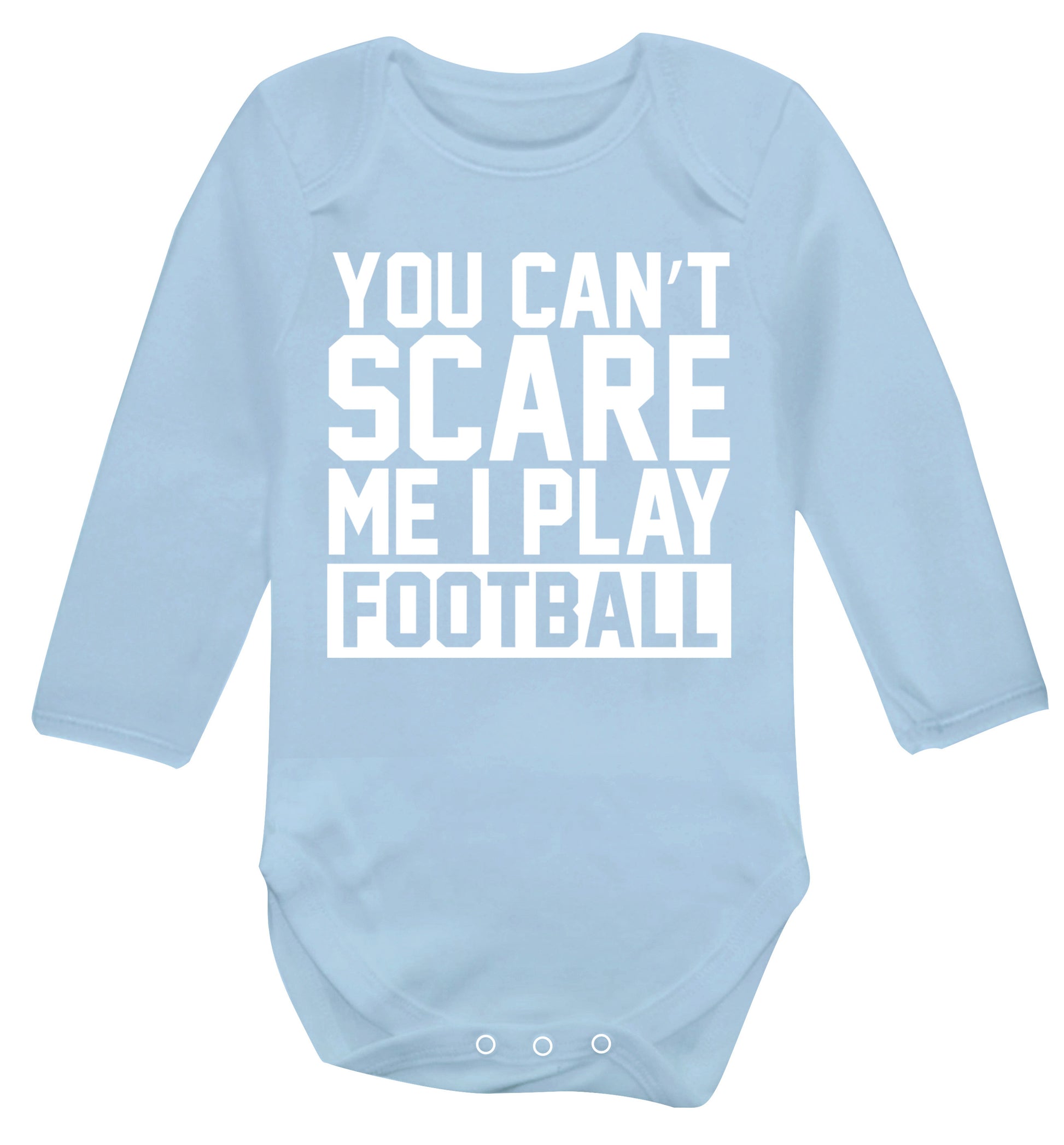 You can't scare me I play football Baby Vest long sleeved pale blue 6-12 months