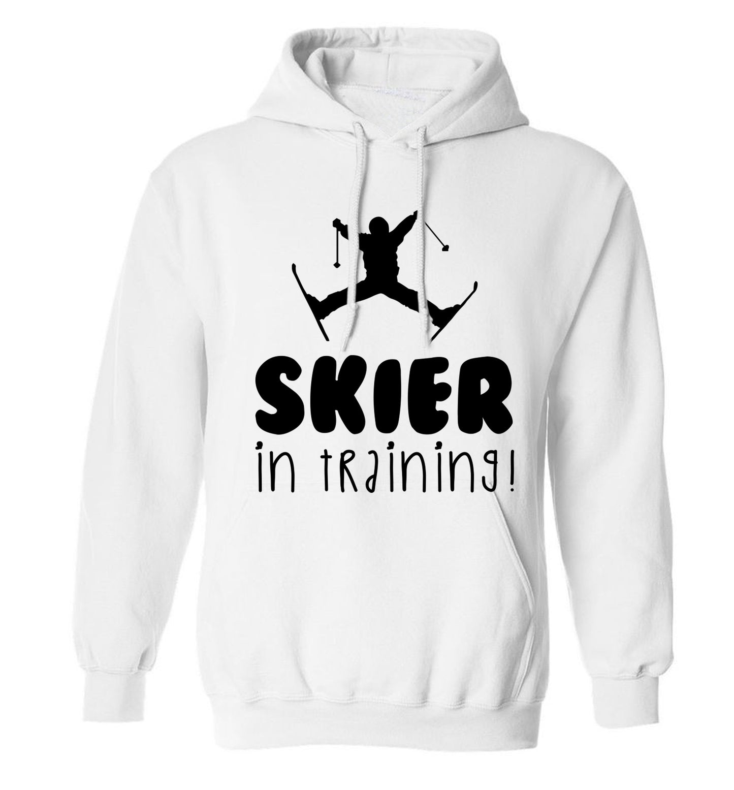 Skier in training adults unisex white hoodie 2XL