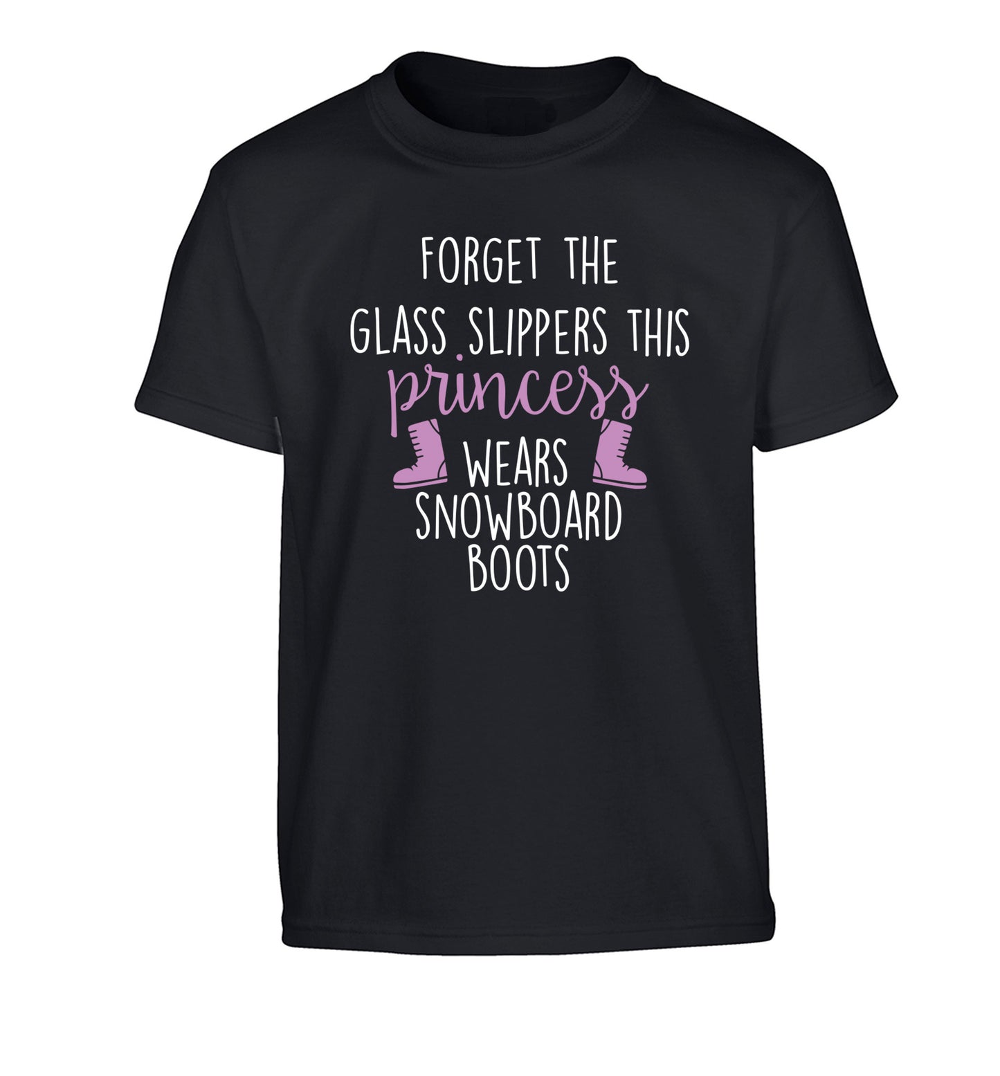 Forget the glass slippers this princess wears snowboard boots Children's black Tshirt 12-14 Years