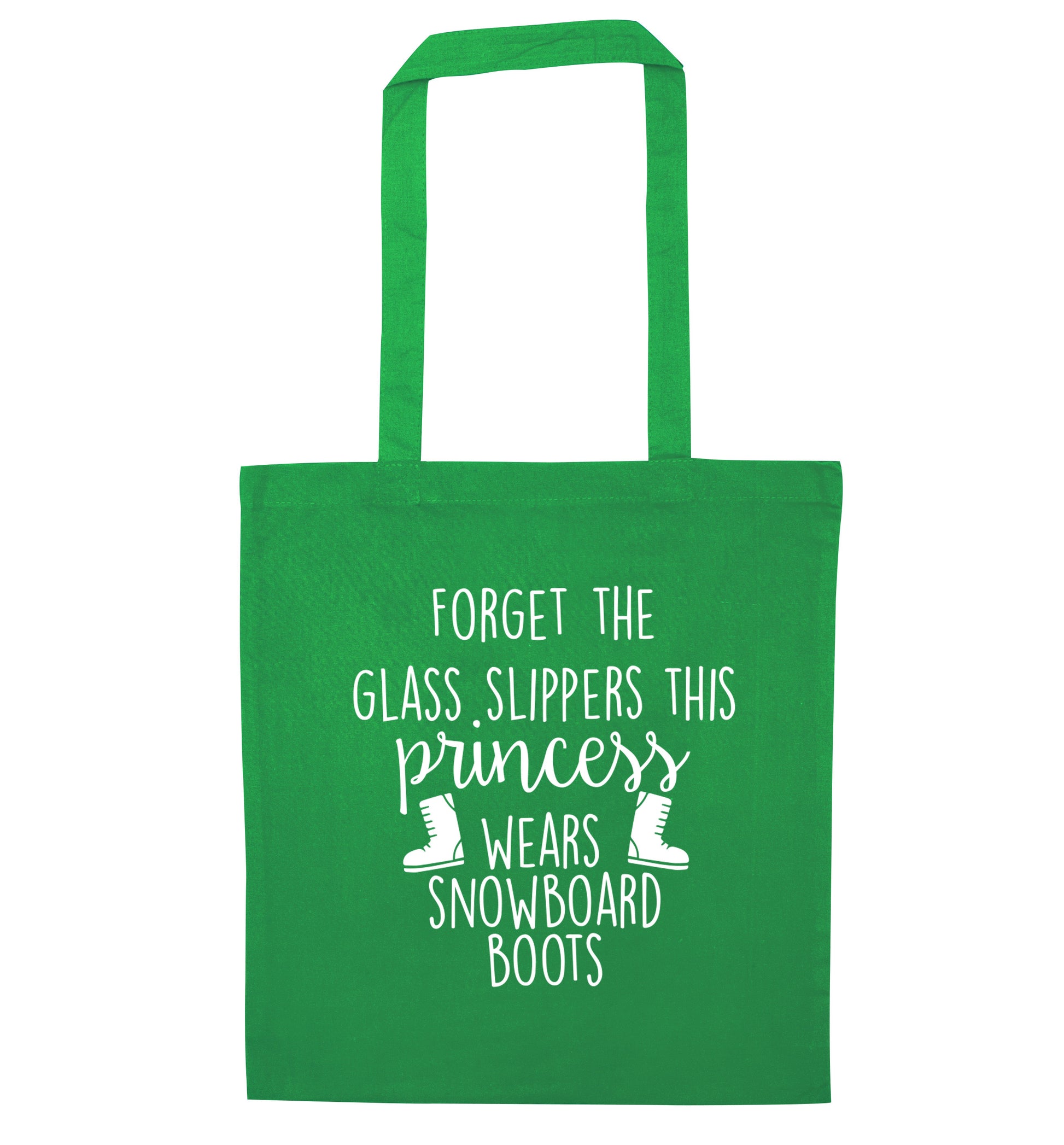 Forget the glass slippers this princess wears snowboard boots green tote bag
