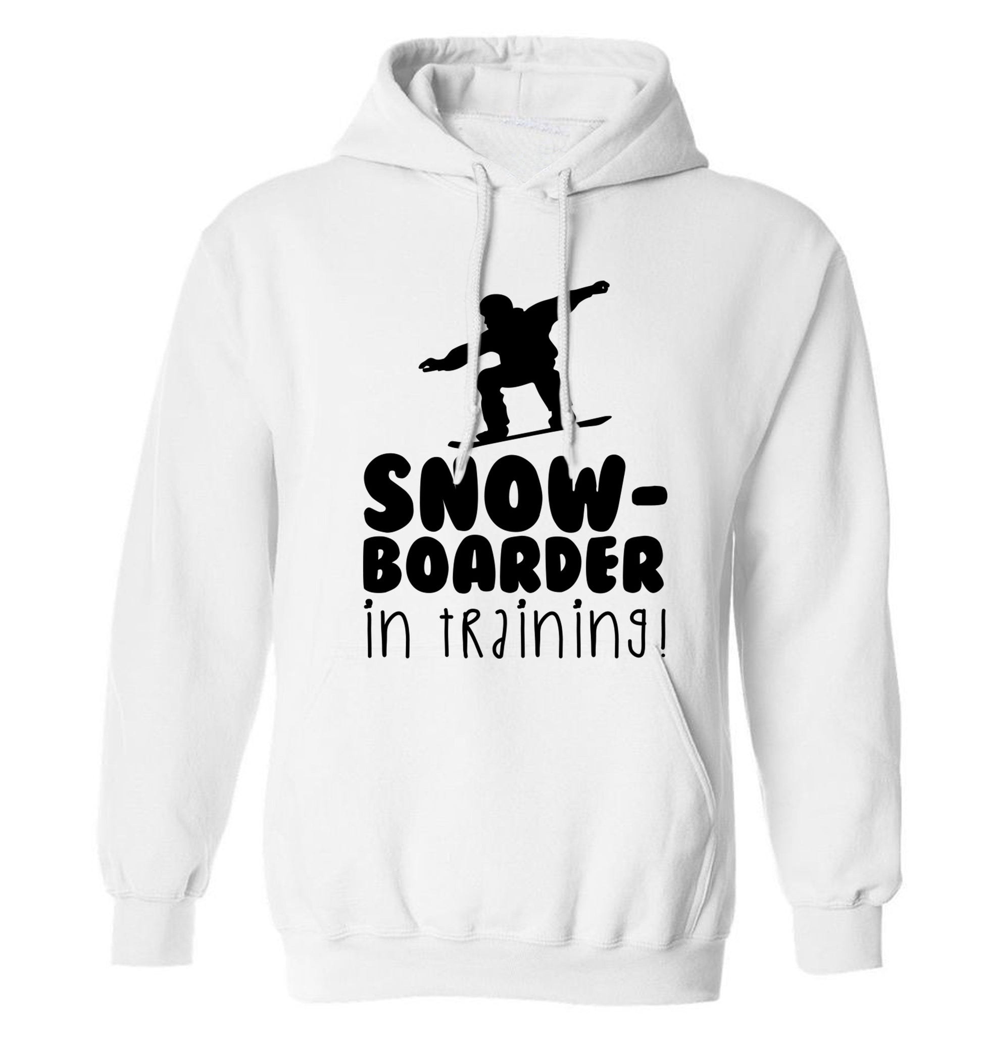 Snowboarder in training adults unisex white hoodie 2XL
