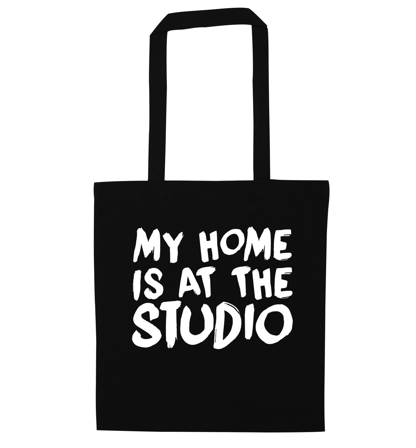 My home is at the studio black tote bag