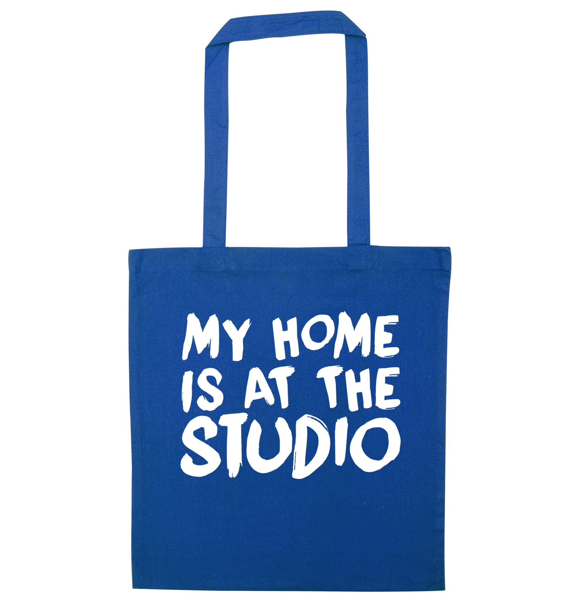 My home is at the studio blue tote bag