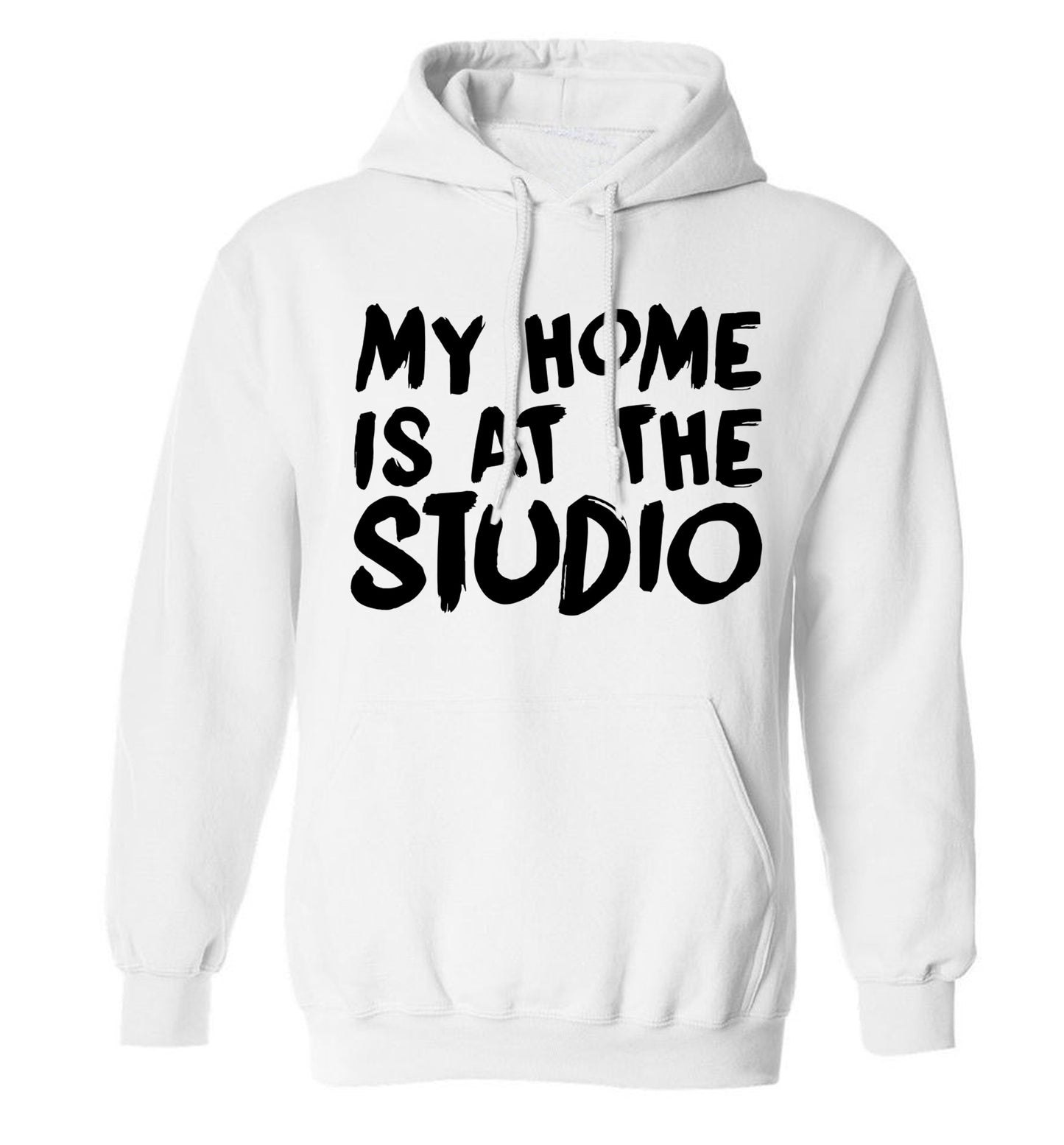 My home is at the studio adults unisex white hoodie 2XL