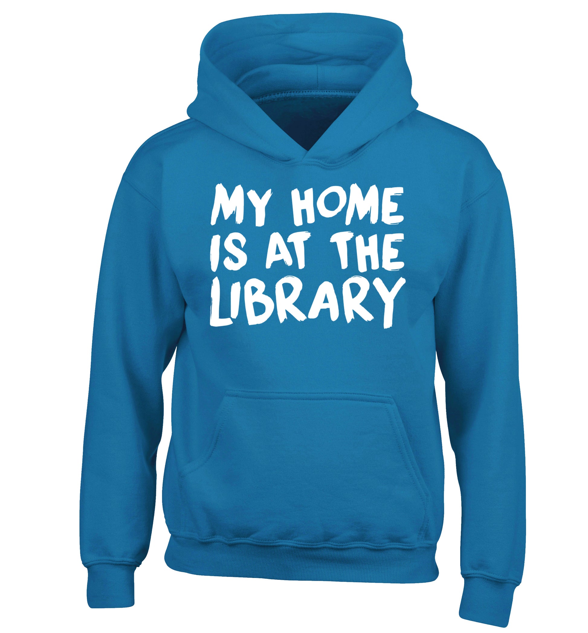 My home is at the library children's blue hoodie 12-14 Years