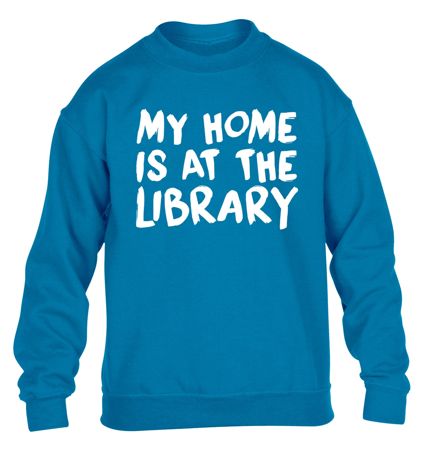 My home is at the library children's blue sweater 12-14 Years