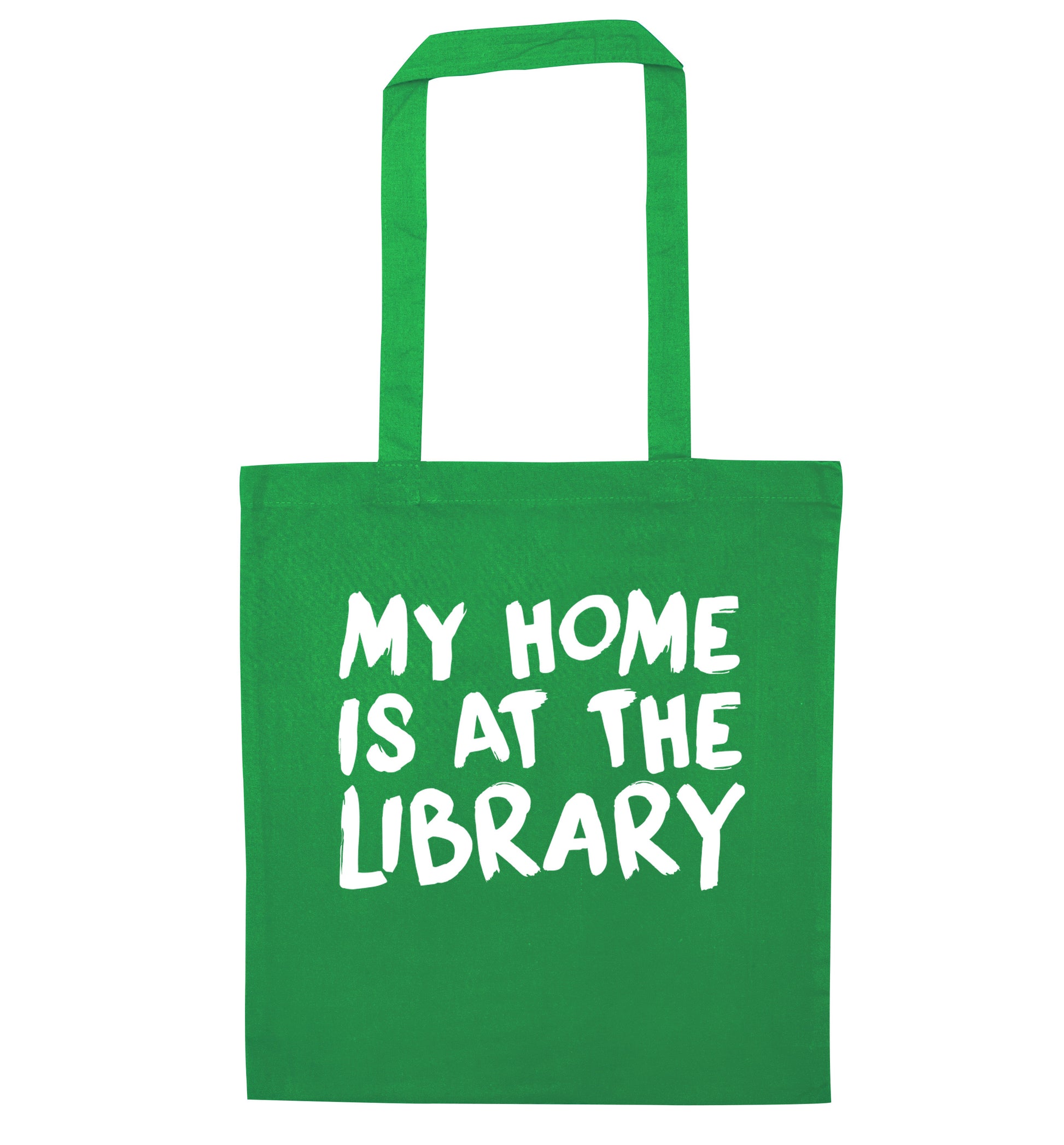 My home is at the library green tote bag