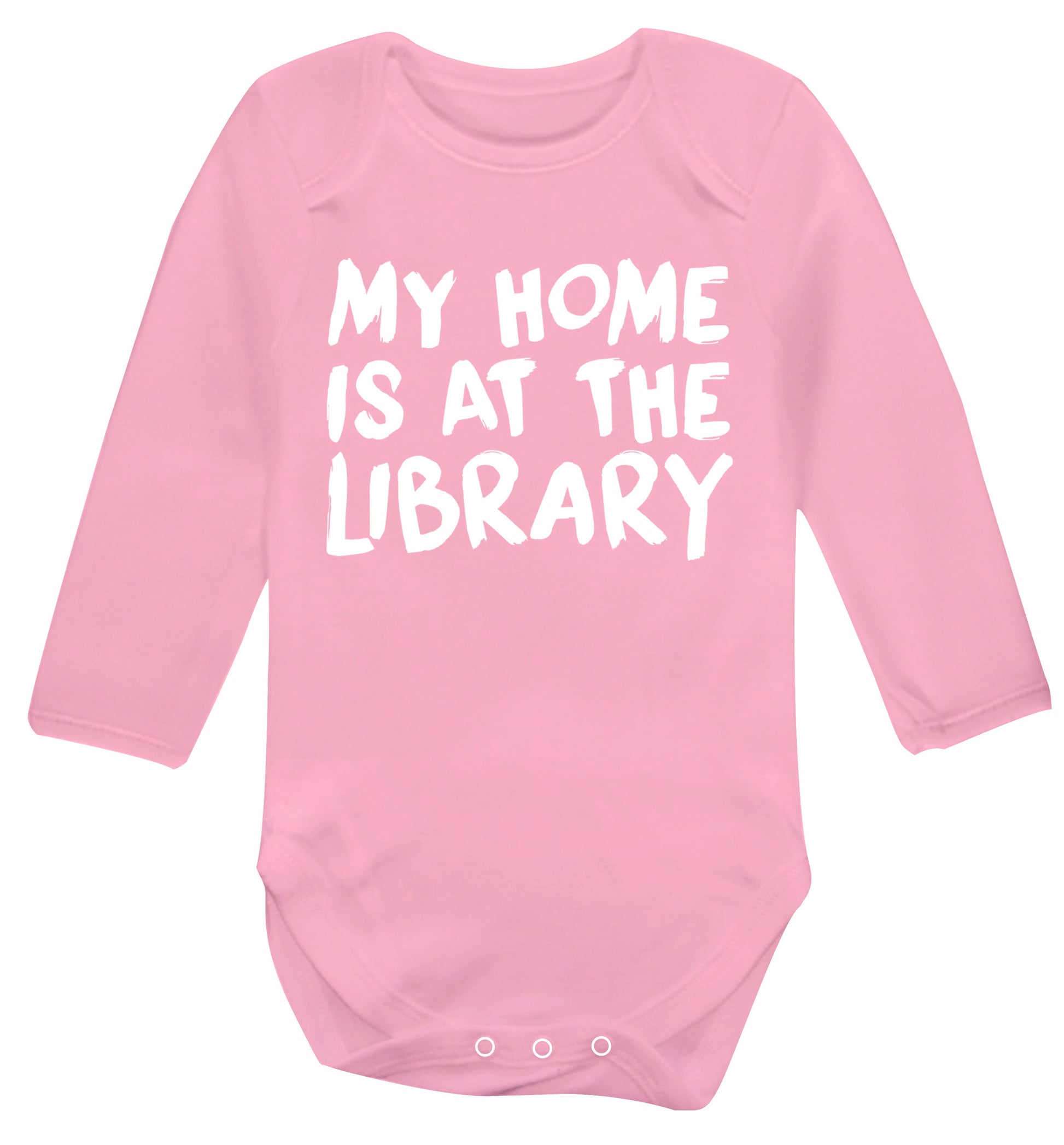 My home is at the library Baby Vest long sleeved pale pink 6-12 months