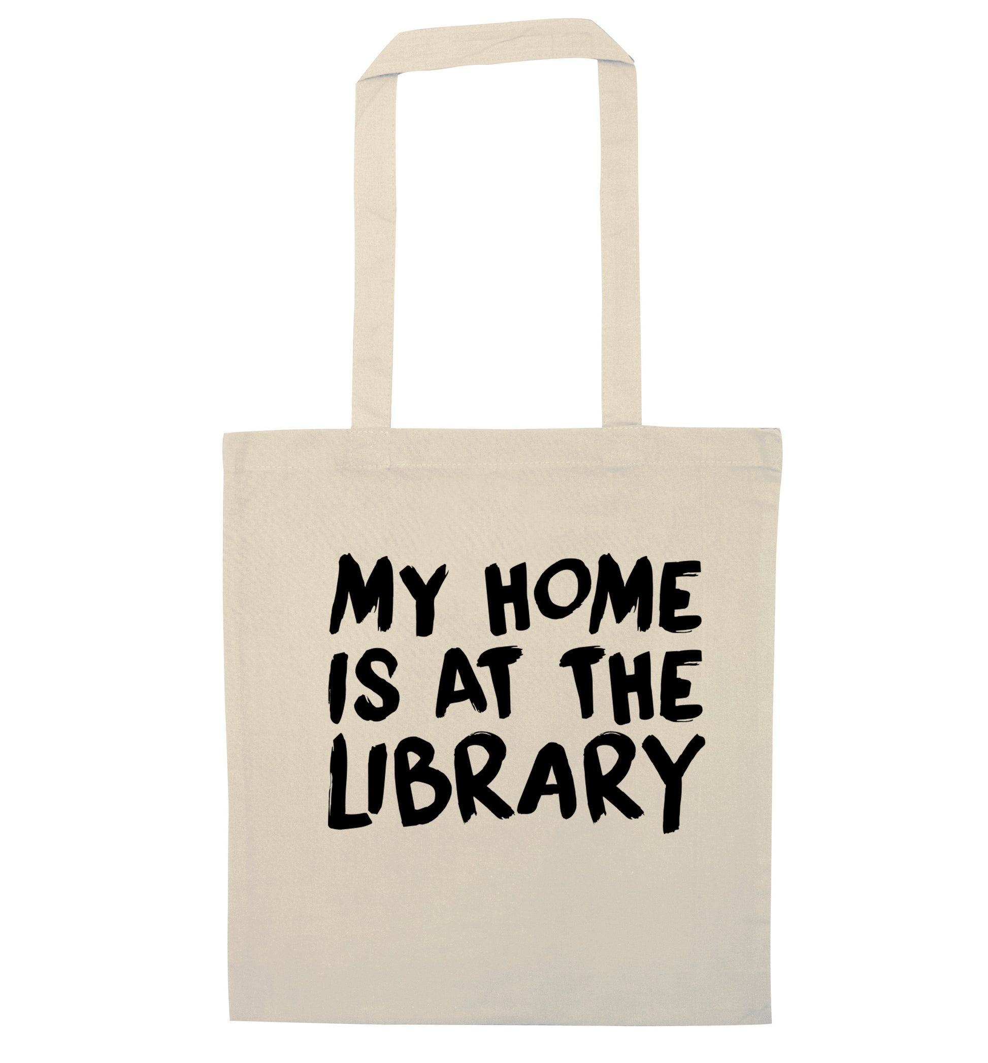 My home is at the library natural tote bag